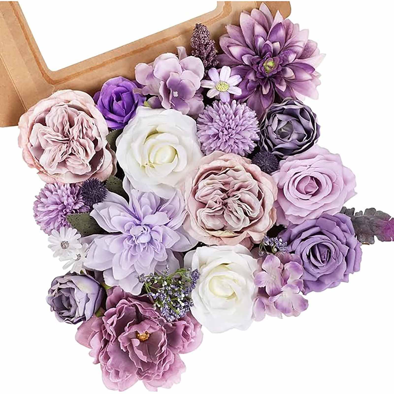 Tazweeq Artificial Purple Flowers, Combination Silk Mixed Peony Roses, Hydrangea Fake Flowers (with Stems), Suitable for DIY Wedding Bouquets, Table Arrangements, Parties, Home Autumn Decoration