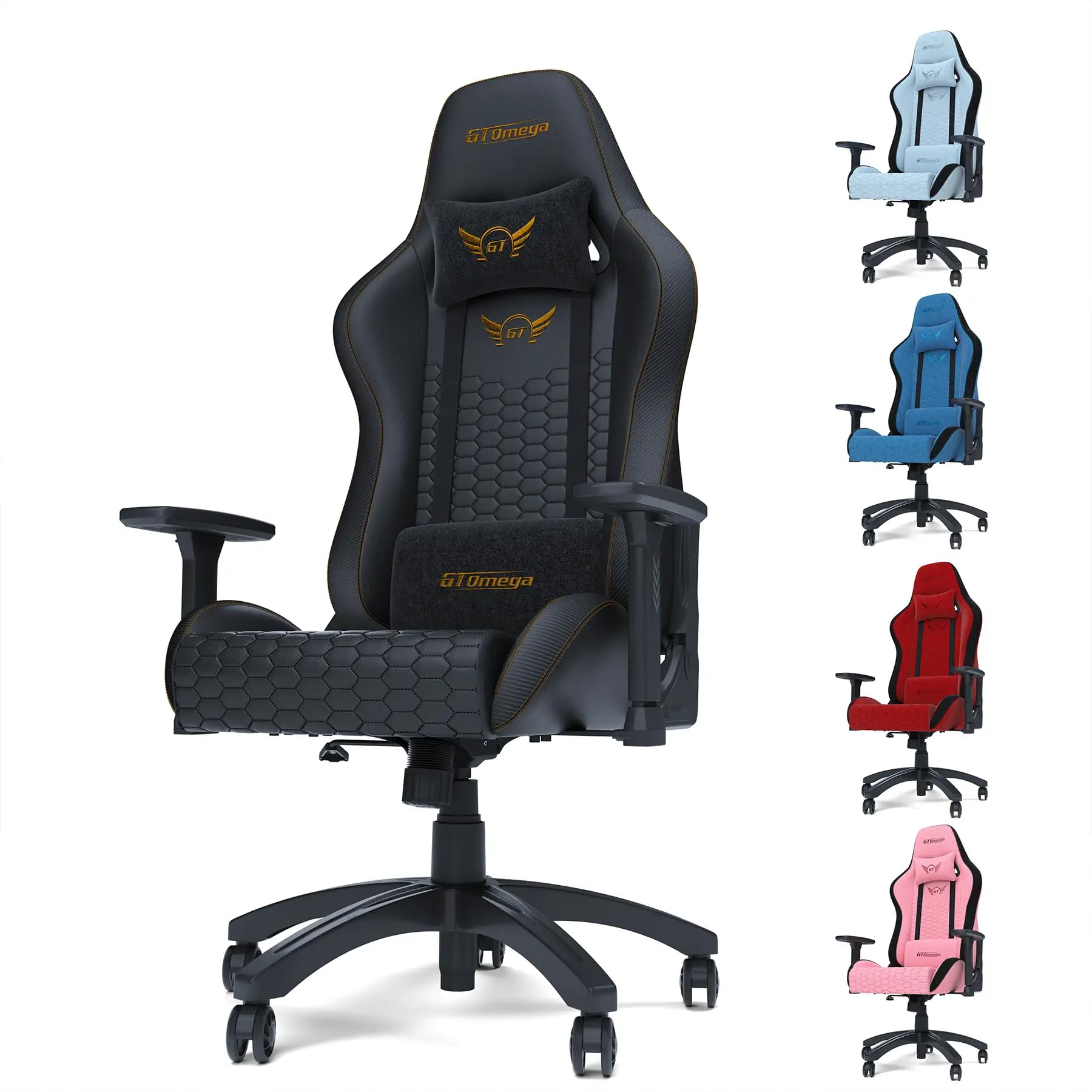 GT OMEGAPRO Racing Gaming Chair with Ergonomic Lumbar Support - PVC Leather Reclining High Back Home Office Chair with Swivel - PC Gaming Desk Chair for Ultimate Racing Experience - Black