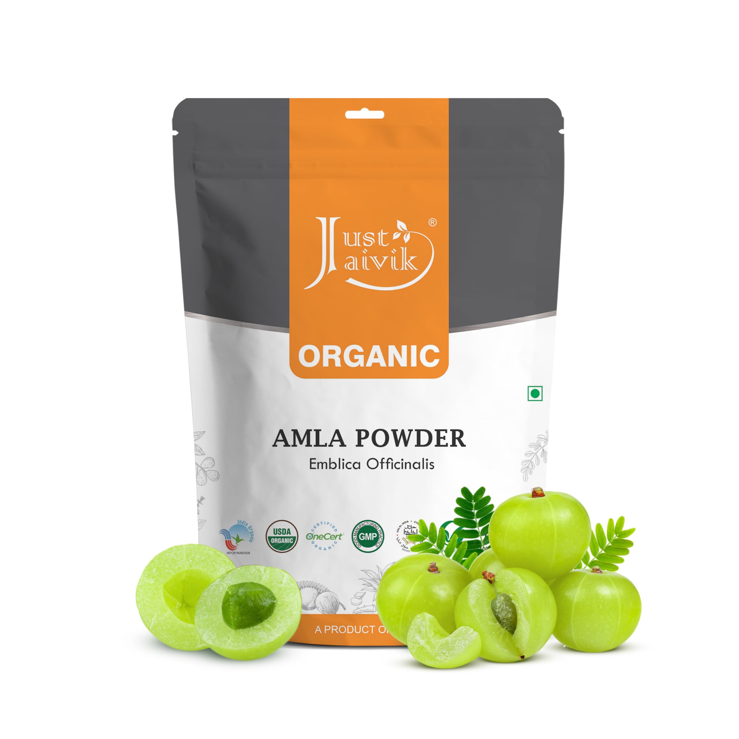 Just Jaivik 100% Organic Amla Powder - Certified Organic by OneCert Asia, 227 gms / 1/2 LB Pound / 08 Oz - Indian Gooseberry - Emblica Officinalis - (AN USDA Organic Certified Herb)