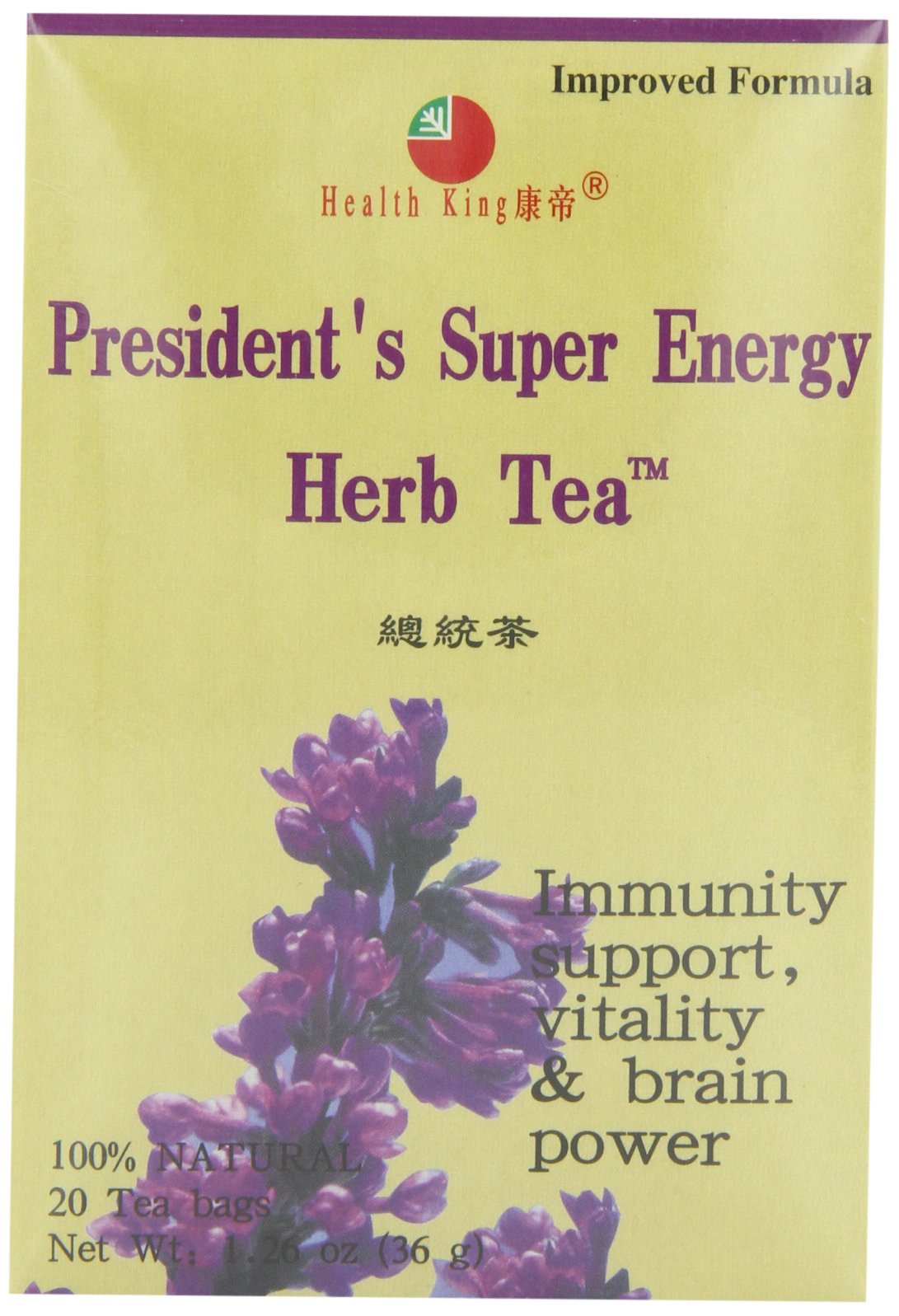 Health KingPresidnt Super Energy Herb Tea, Teabags, 20 Count Box