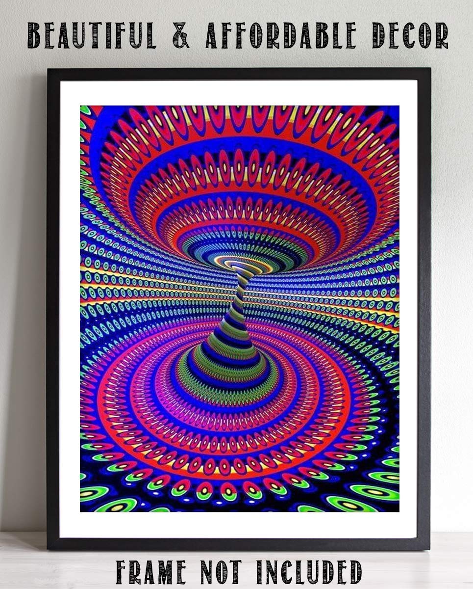 "Psychedelic Spirals Up & Down"- Optical Illusion Print. 8 x 10"- Abstract Wall Art-Ready to Frame. Modern Home-Studio-Office-Dorm Décor. Very Trippy & Cool Gift for Illusion Art Fans.