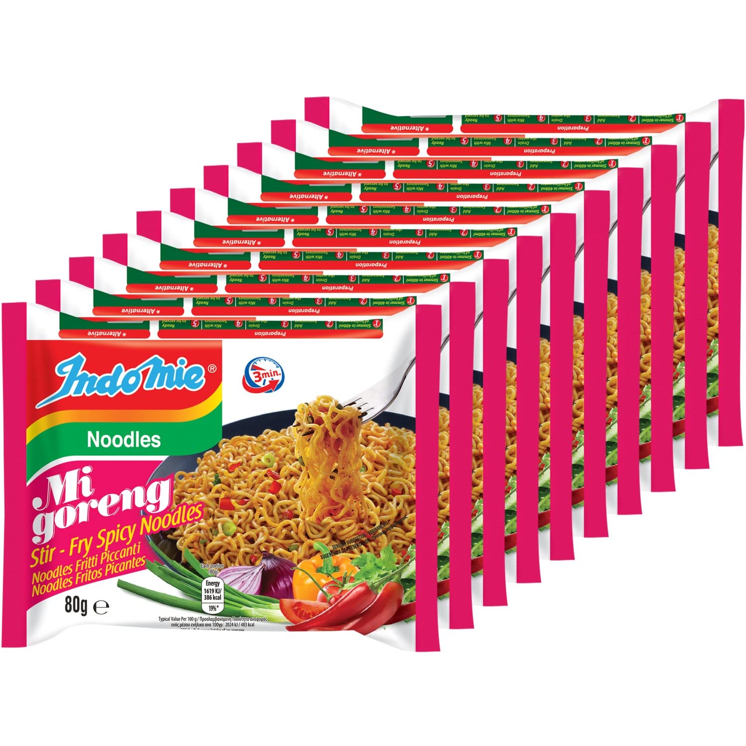 Indomie Instant Fried Noodles Hot & Spicy (Pack of 10)