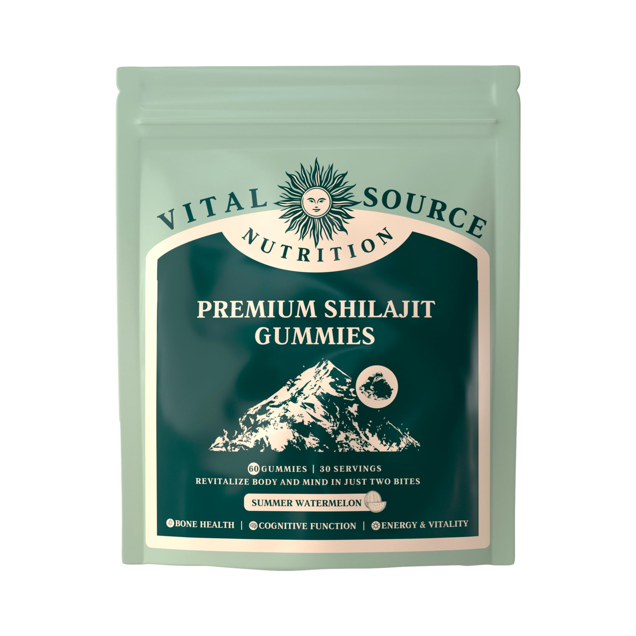 Vital Source Nutrition - Premium Shilajit Gummies - Bone, Brain, Energy & Vitality Support - Himalayan Organic Shilajit - Vegan, Gluten-Free & Halal - Summer Watermelon - 60 Gummies - 30 Servings