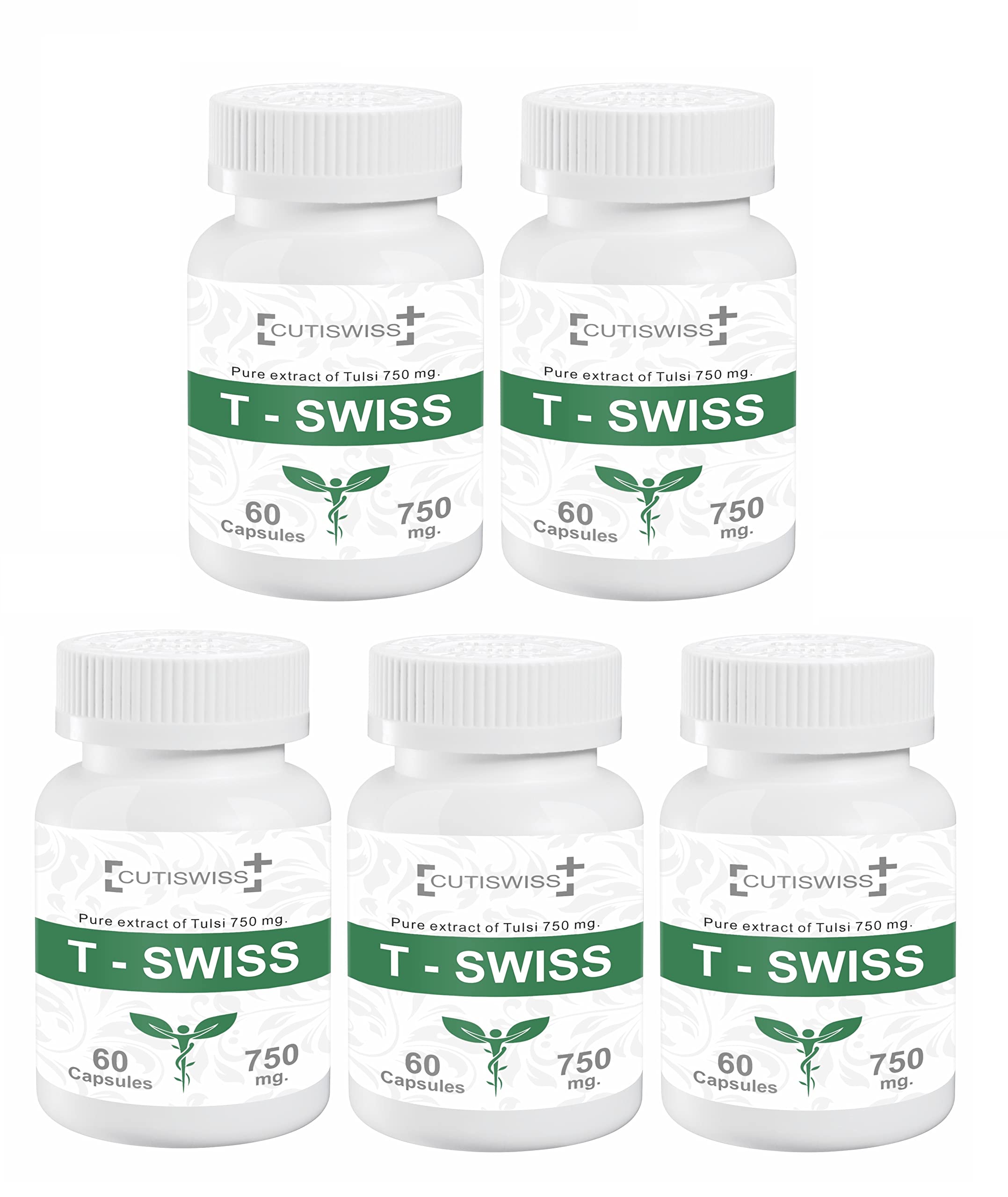 CUTISWISS T-SWISS Ayurvedic Tulsi(Holy Basil) Pure Extract 750mg Capsules|100% Pure & Natural Herbal Supplement for Stress & Energy | Supports Immunity & Digestion (Pack of 3)