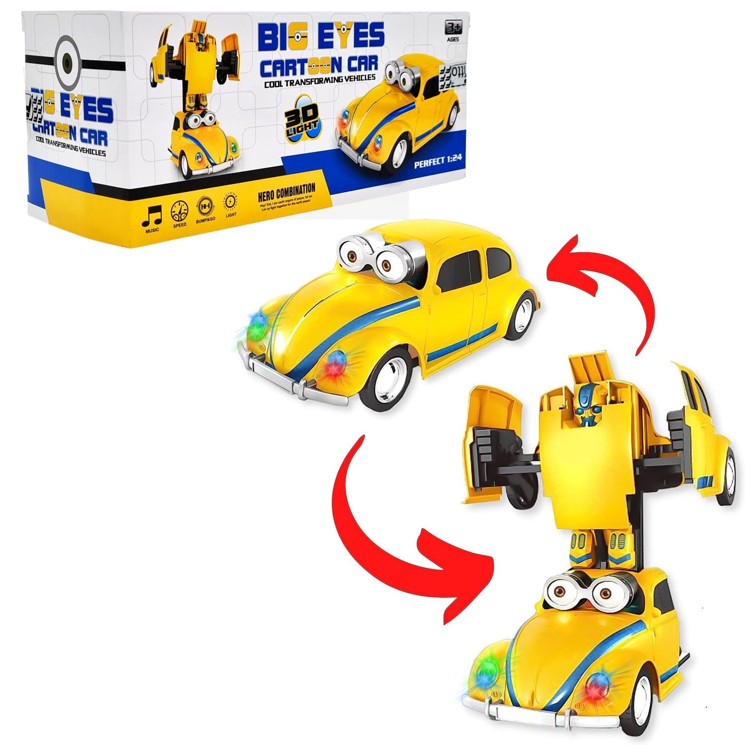 Fitto 2 In 1 Transformer Vw Classic Beetle Car Transform Automatically From Robot Mode To Car Mode with Light and Music