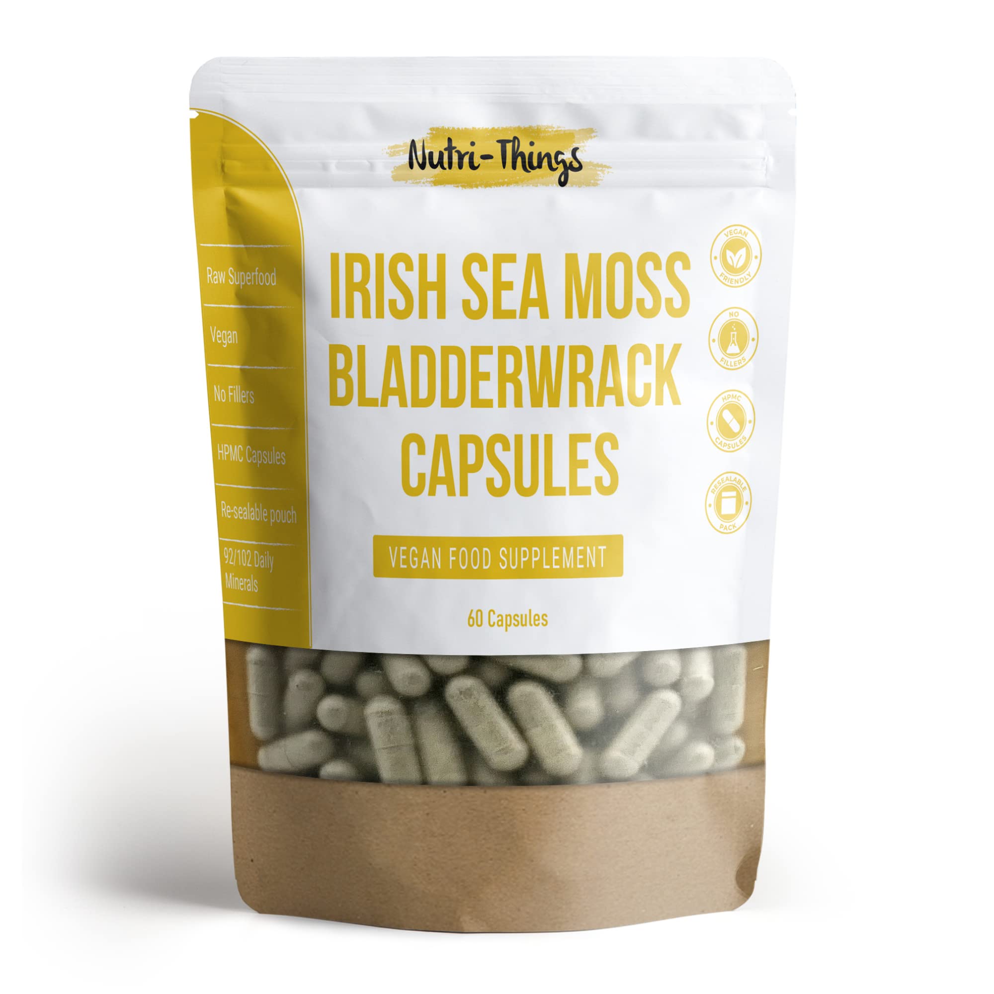 Nutri-things Sea Moss Capsules | Vegan Superfood | Metabolism and Energy Boost | Great Alternative to Gel, Gummies & Raw Irish SeaMoss | 60 Capsules