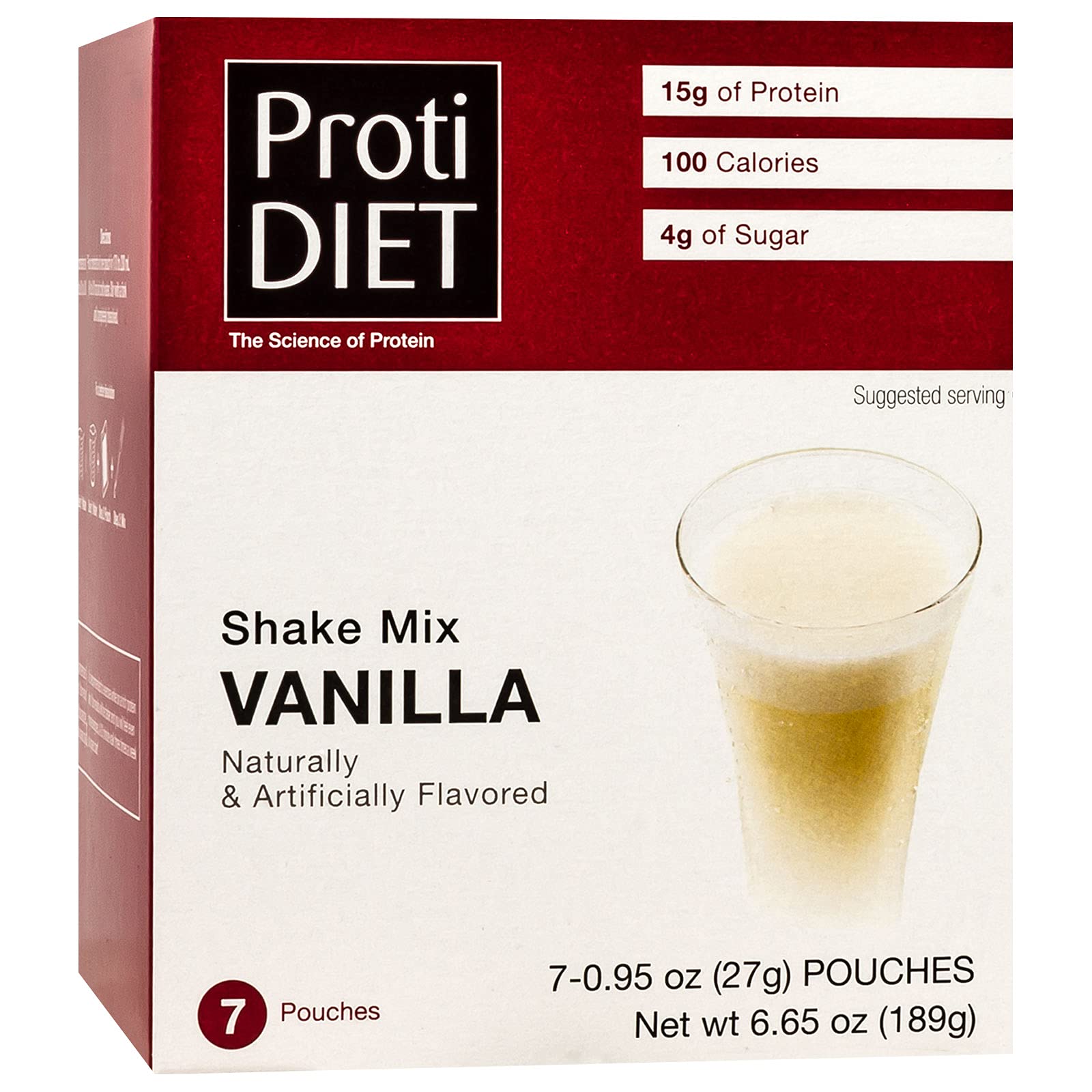 ProtiDiet Creamy High Protein Vanilla Shake, 15g Protein, Low Calorie, Low Carb, Low Fat, Low Sugar, Aspartame Free, No Gluten Ingredients, KETO Diet Friendly, Ideal Protein Compatible, 7/ Box