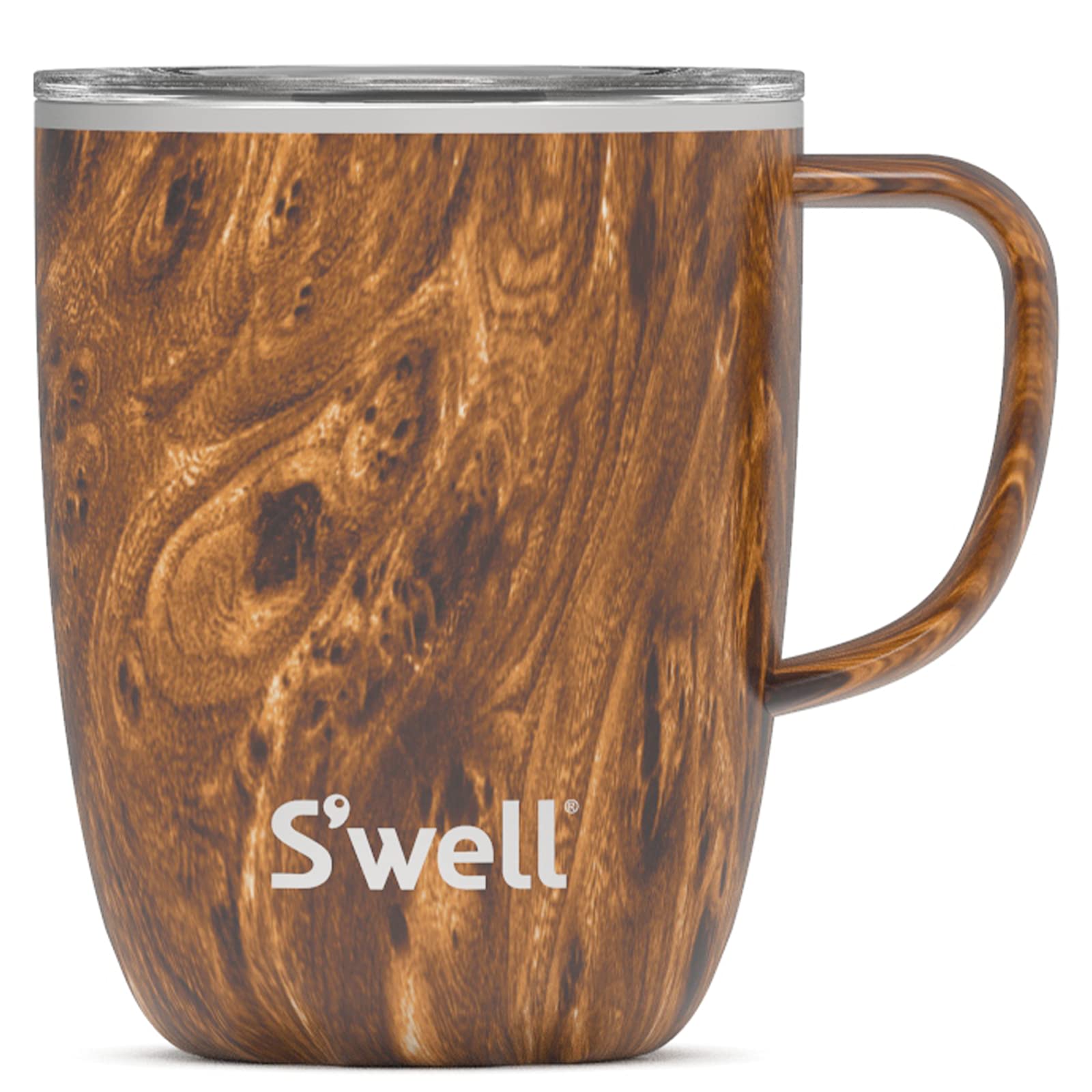 S'wellStainless Steel Travel Mug with Handle - 12oz - Teakwood - Triple-Layered Vacuum-Insulated Container Designed to Keep Drinks Cold and Hot - BPA-Free Water Bottle