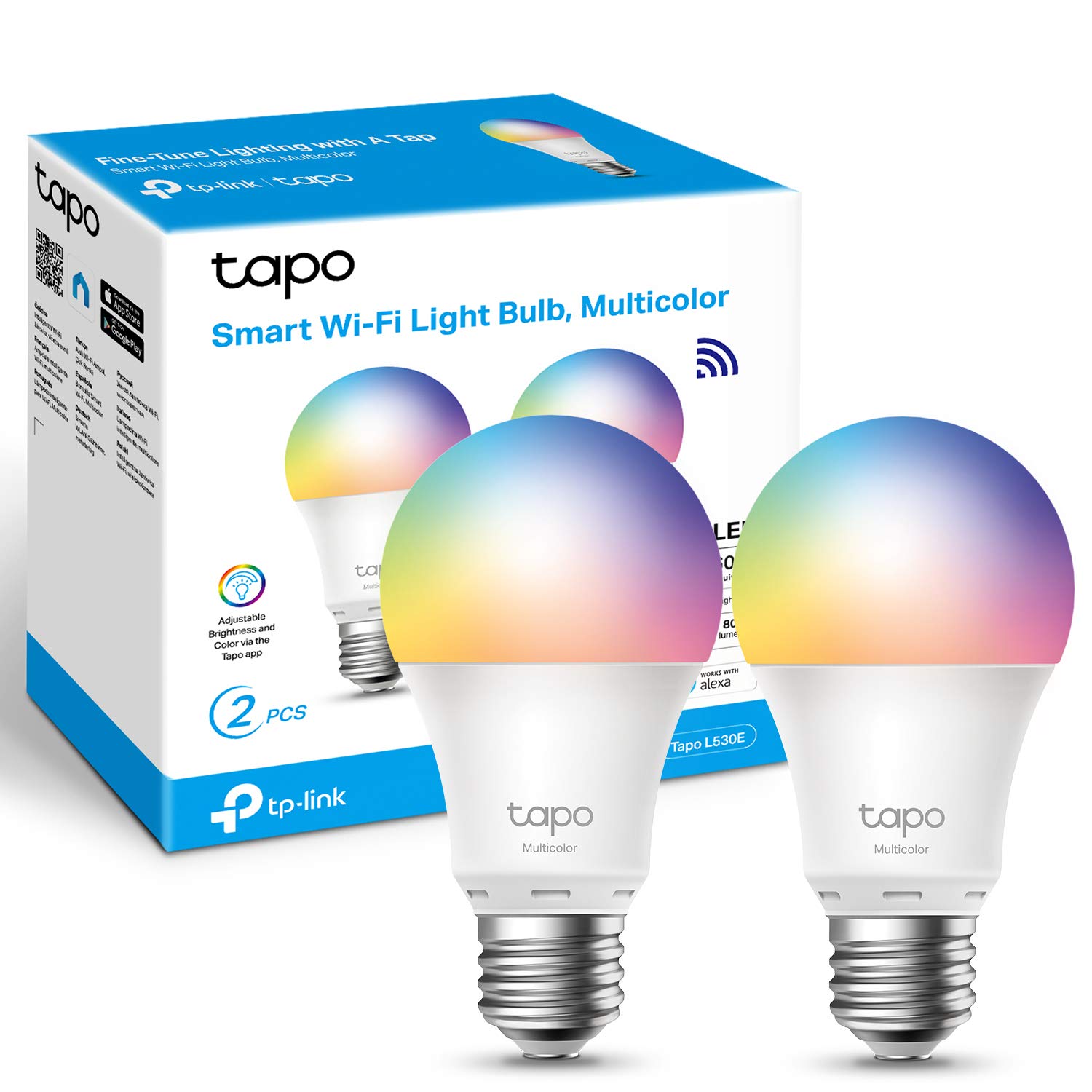 Tapo TP-Link Smart Bulb, Smart WiFi LED Light, E27, 8.7W, Works with Amazon Alexa(Echo and Echo Dot), Google Home, Colour-Changeable, No Hub Required - L530E(2-pack)[Energy Class A+]