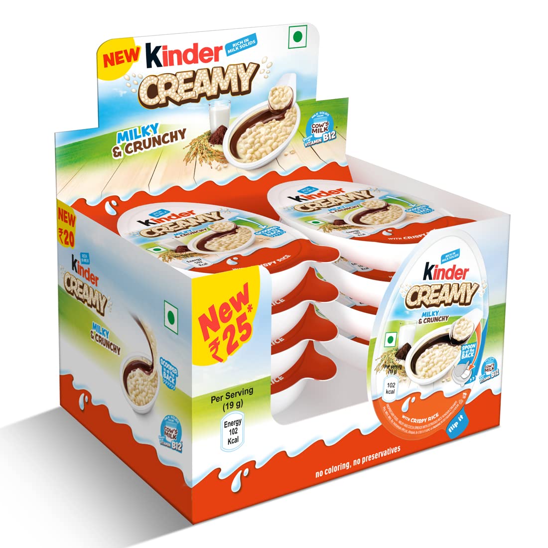 Kinder Creamy Pack of 8 Milky and Cocoa Chocolate with Extruded Rice, 152 g