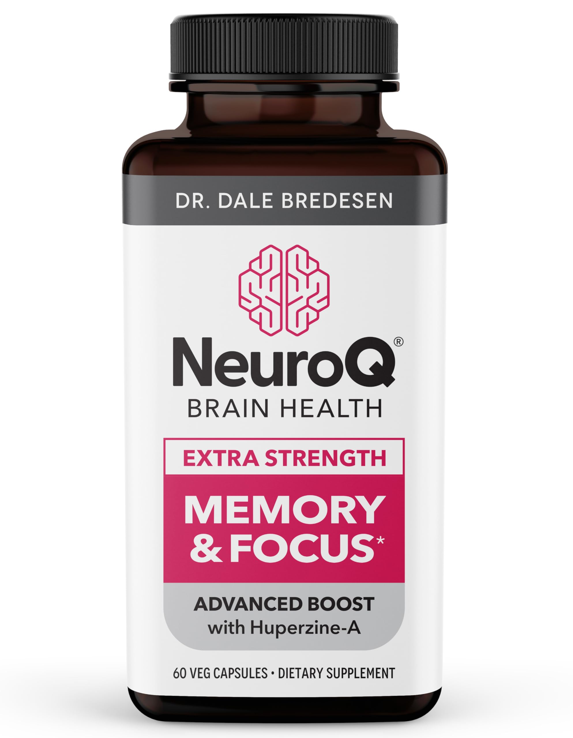 NeuroQ Memory & Focus Extra Strength - Boosts Cognitive Performance & Brain Function - Supports Neuroprotection & Concentration - Huperzine A, Gotu Kola, Ginkgo, Coffee Fruit & Propolis - 60 Capsules