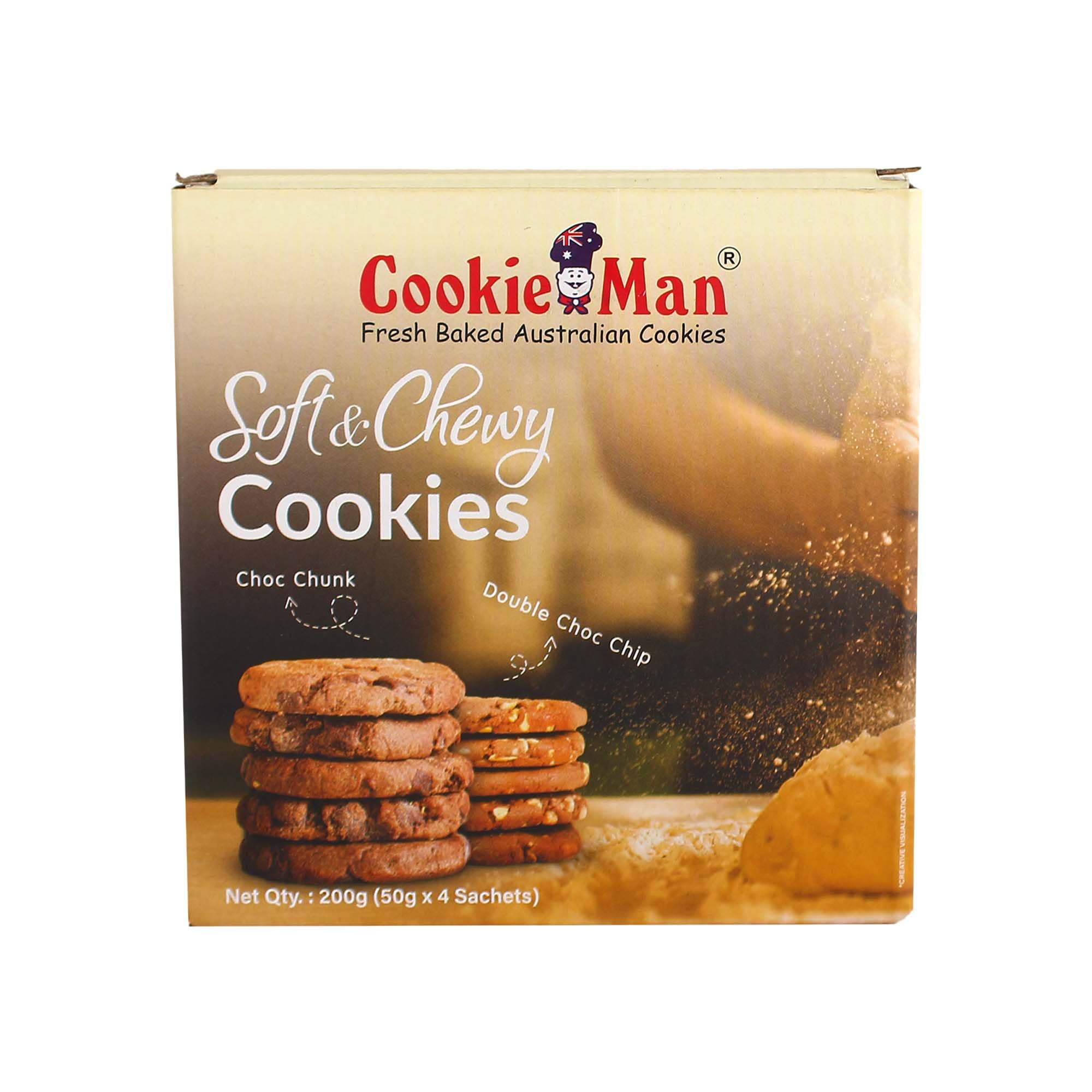 CookieMan Soft Chocolate Cookies | Choco Chunk And Double Choco Chip Cookies - 50 Gm X 4 Pieces