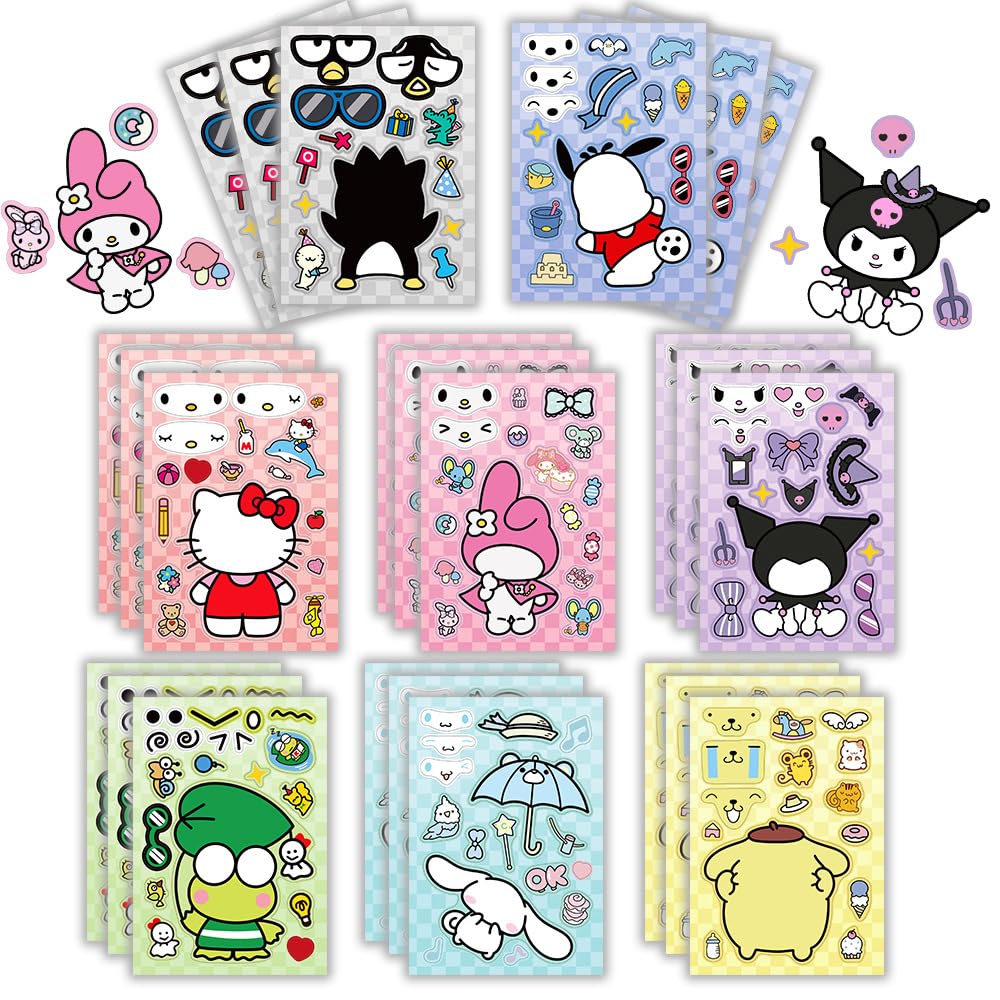 Cute Anime Stickers for Kids, 24 Sheets Make Your Own Cartoon Anime Stickers, Make a Face Stickers for Teens Girls Boys, Classroom Rewards, Anime Themed Art Craft Party Supplies