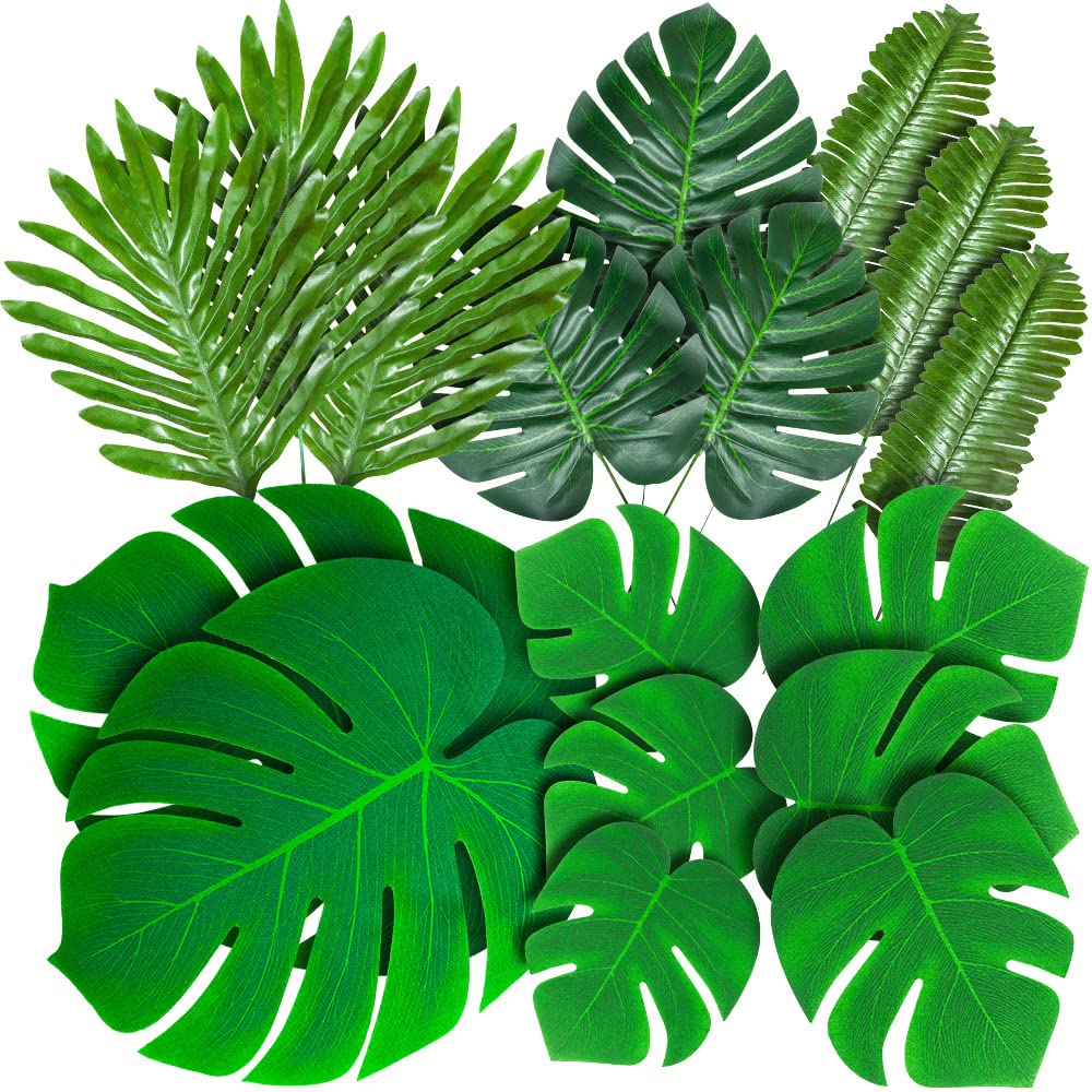 88 Pack Palm Leaves Tropical Luau Party Monstera Stems for Safari Jungle Hawaiian Birthday Theme (88 Leaves)