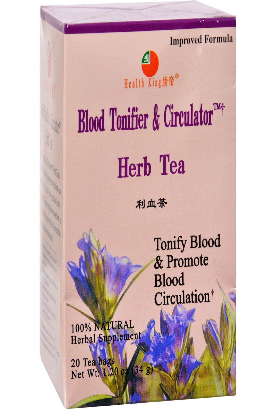 Health KingBlood Tonifier & Circulator Herb Tea, Teabags, 20 Count Box