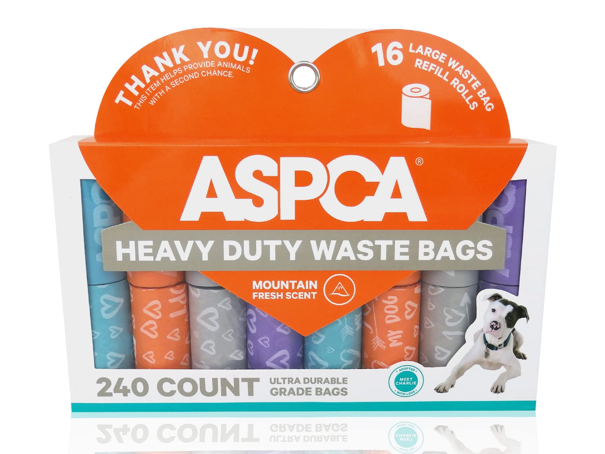 ASPCA Dog Poop Bags, 240 Bags 16 Rolls, Mountain Scent, 13 x 9 Inches, Heavy Duty Leak Proof Waste Bags – Assorted Colors