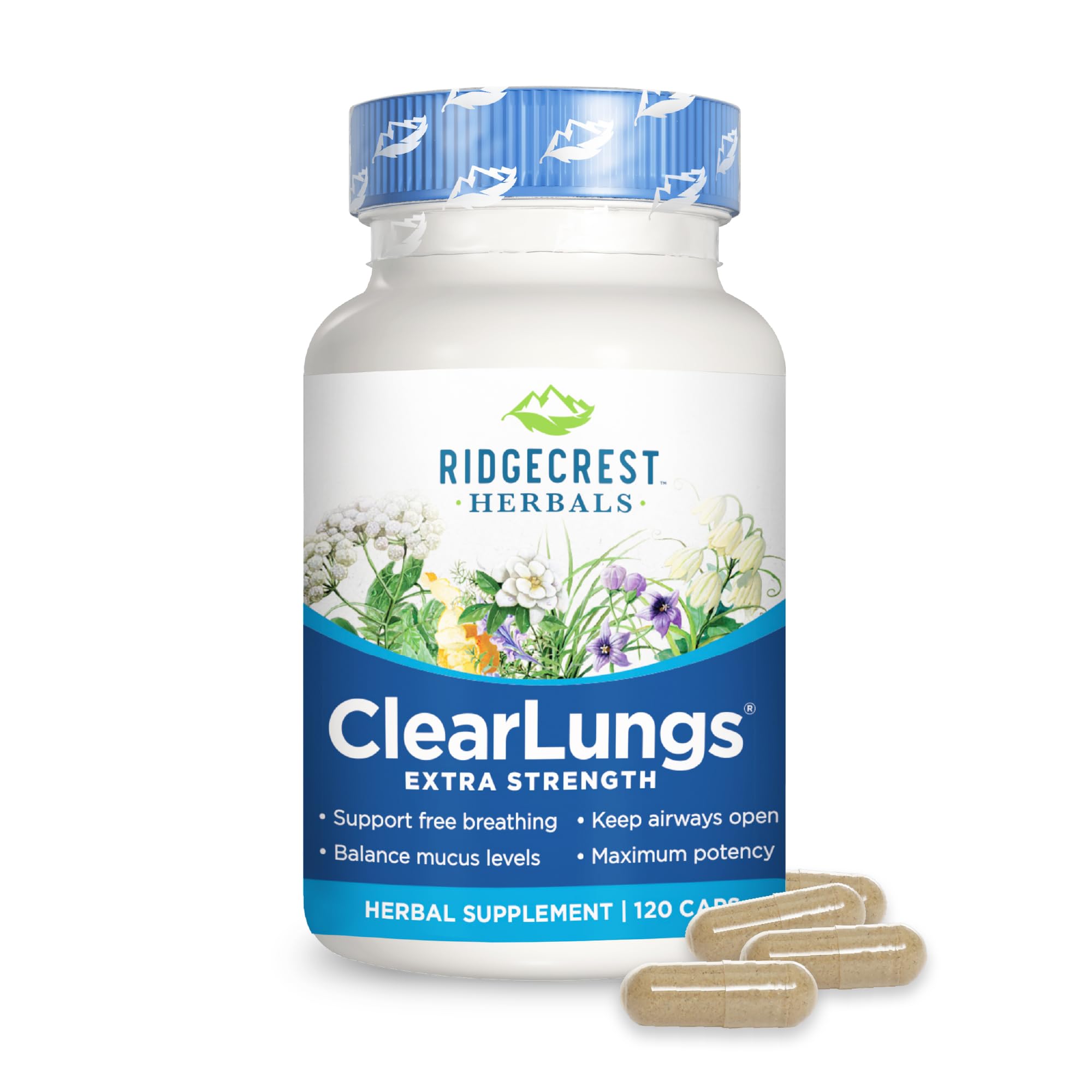 RidgeCrest HerbalsClearLungs Extra Strength, Natural Lung, Nasal Health Formula, Bronchial, Respiratory, Sinus, Mucus Support (120 Caps, 60 Serv)