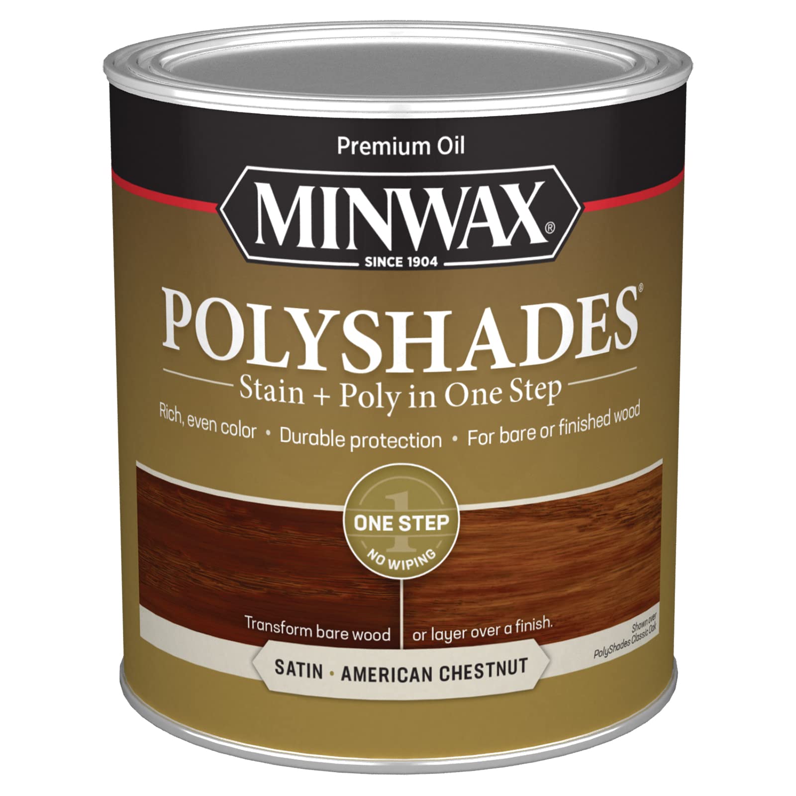 1 qt Minwax 61375 American Chestnut PolyShades Wood Stain and Polyurethane Satin