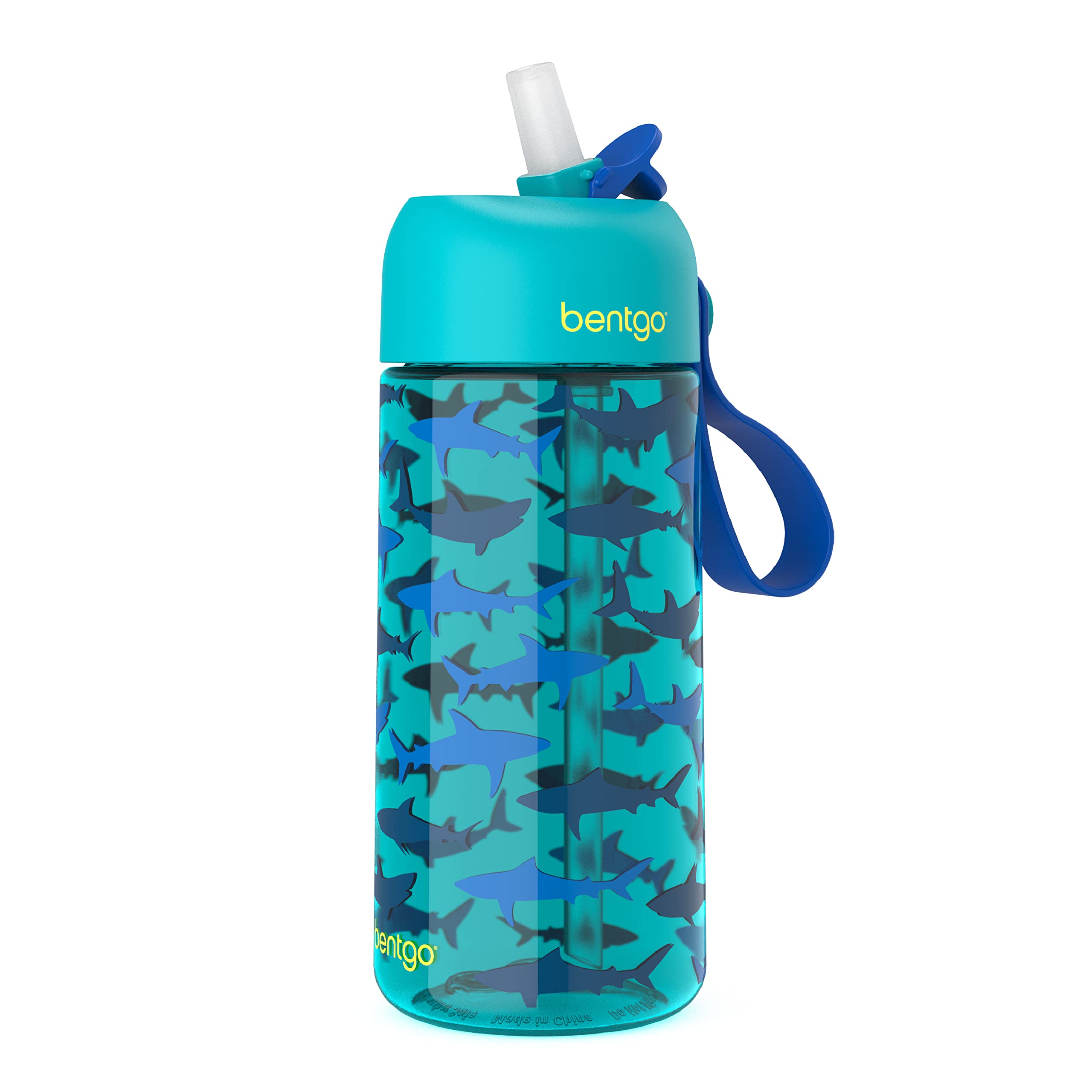 Bentgo Bentgo® Kids Prints Water Bottle - 15 oz. Leak-Proof, BPA-Free Cups for Toddlers & Children with Flip-Up Safe-Sip Straw for School, Sports, Daycare, Camp & More (Shark)