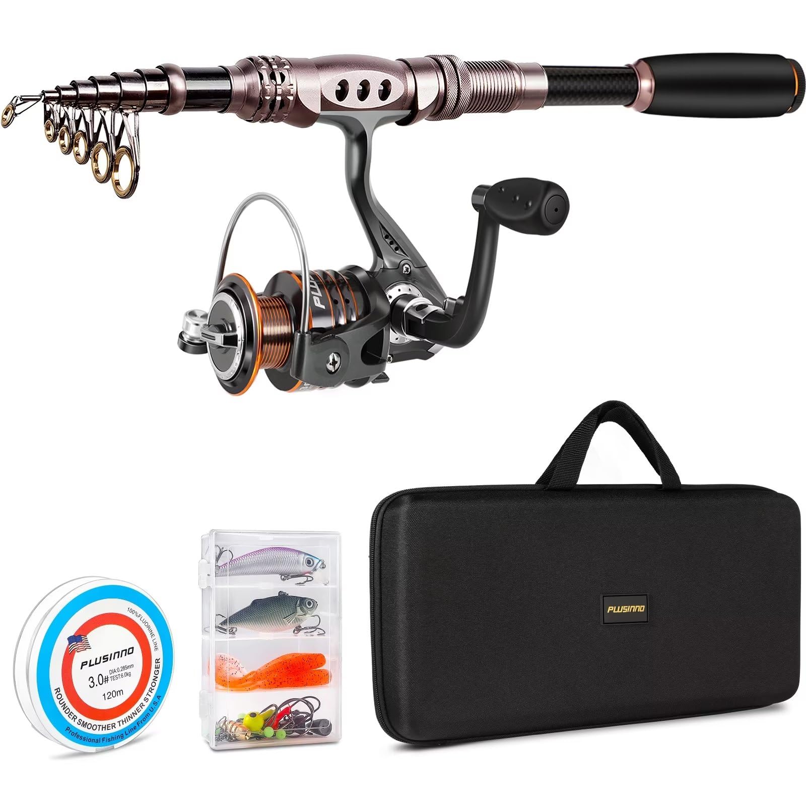 PLUSINNOFishing Rod and Reel Combos Carbon Fiber Telescopic Fishing Pole with Reel Combo Sea Saltwater Freshwater Kit Fishing Rod Kit