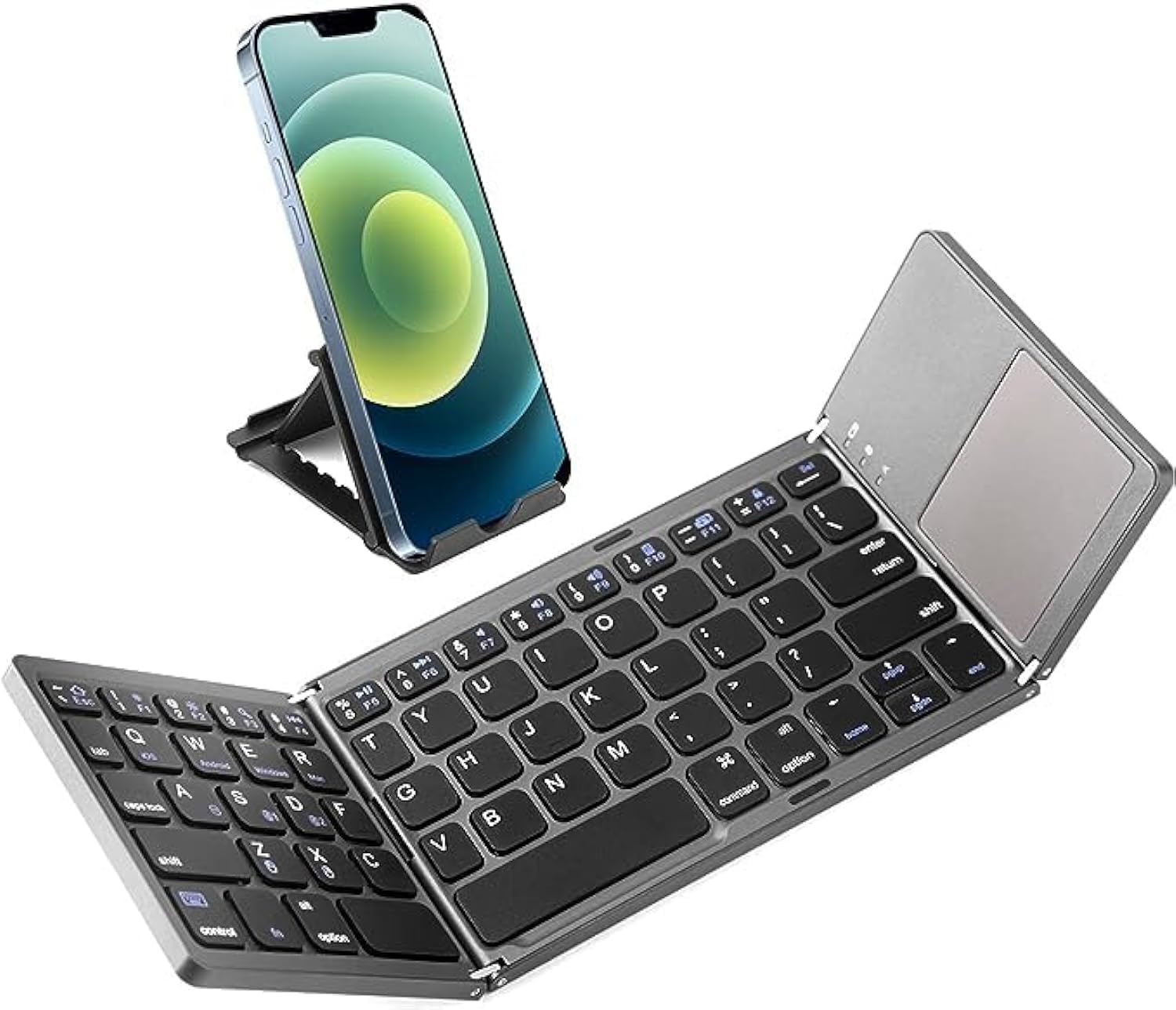 KATGROCHIR Foldable Bluetooth Keyboard Touchpad Rechargeable Wireless Keyboard with Holder, Portable Ultra Slim Folding Keyboard for Android Windows iOS Mac OS, BK373