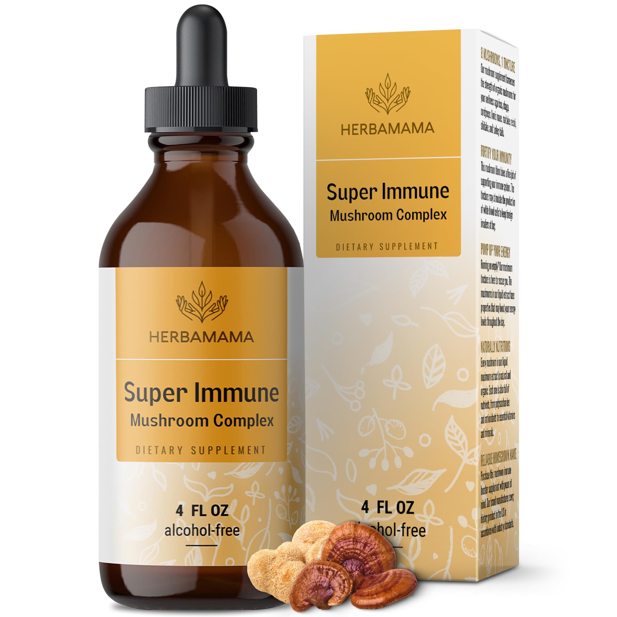 HERBAMAMA Super Immune Mushroom Complex Liquid Drops - Vegan Mushroom Blend Supplements for Immune Support - Sugar & Alcohol-Free, 56-Day Supply