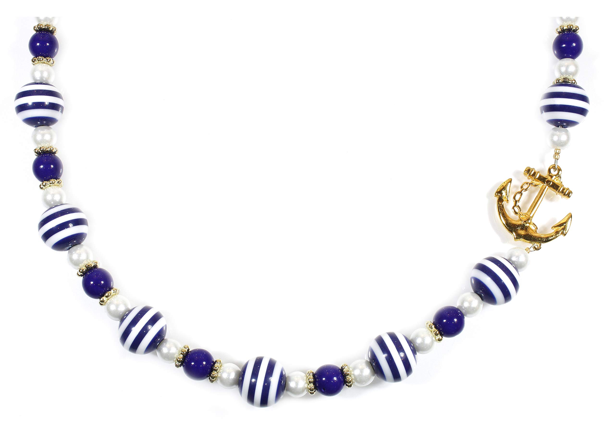 "Navy Girl Goldtone", Dark Navy Blue Necklace with Offset Anchor, 26 Inches Adjustable, Plastic