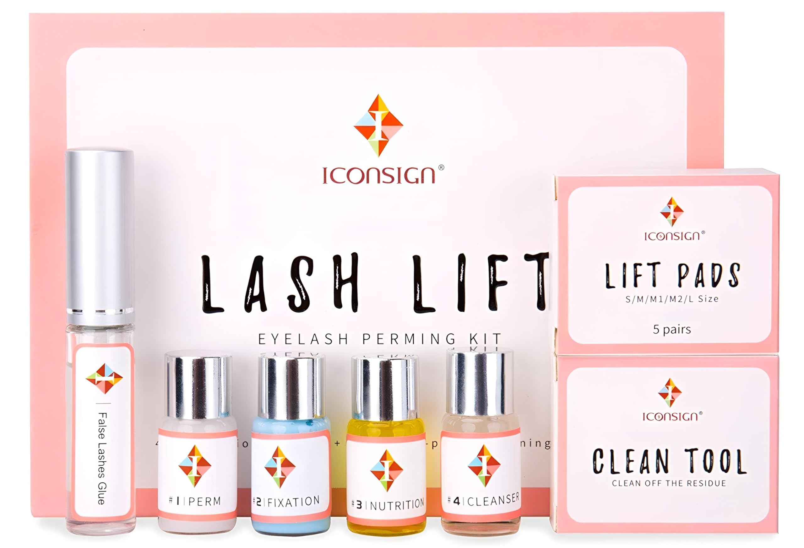 ICONSIGN Lash Lift Kit, Professional Salon Semi-Permanent Curling Eyelash Perm Kit with Lash Shields, Eye Gel Pads and Brushes