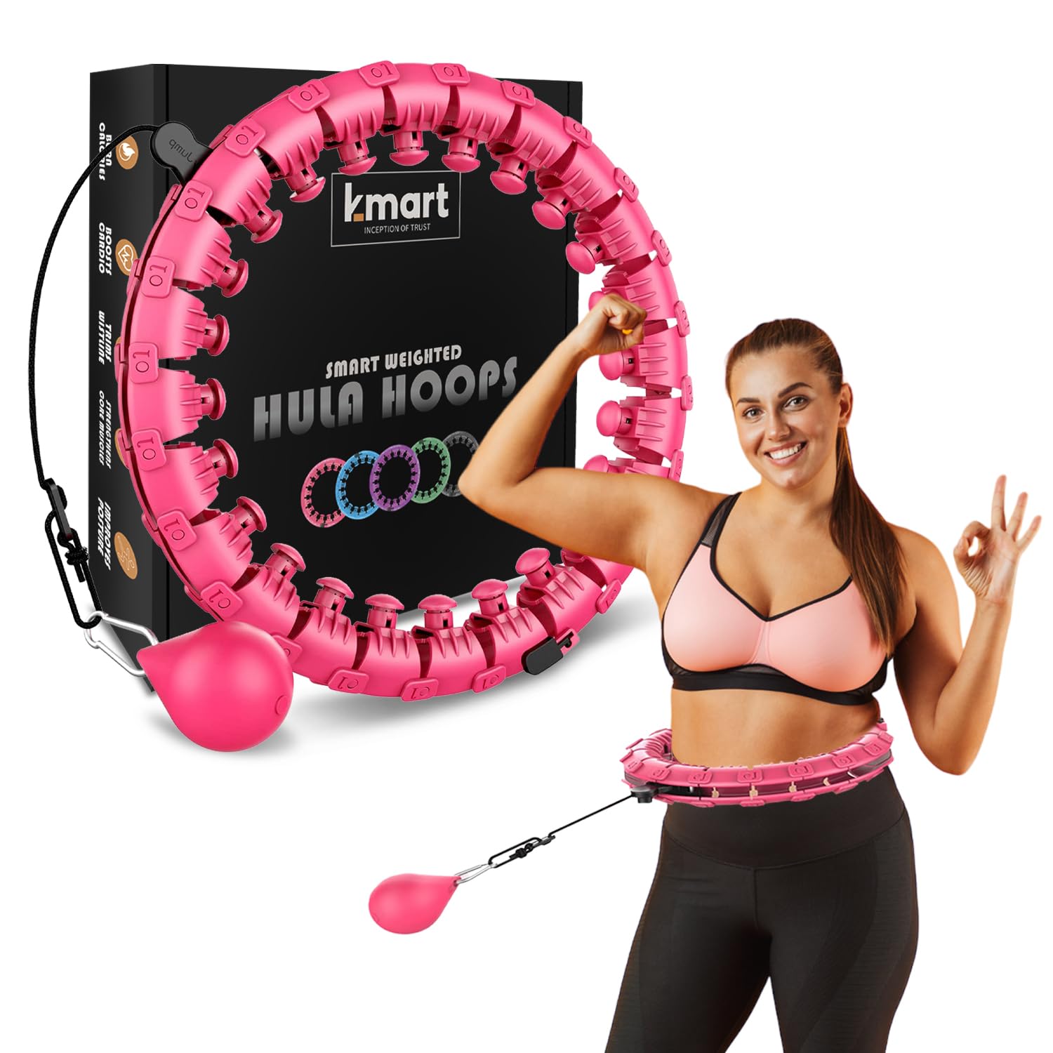 K-MART Smart Hula Ring Hoops, Weighted Hula Circle 24 Detachable Fitness Ring with 360 Degree Auto-Spinning Ball Gymnastics, Massage, Adult Fitness for Weight Loss