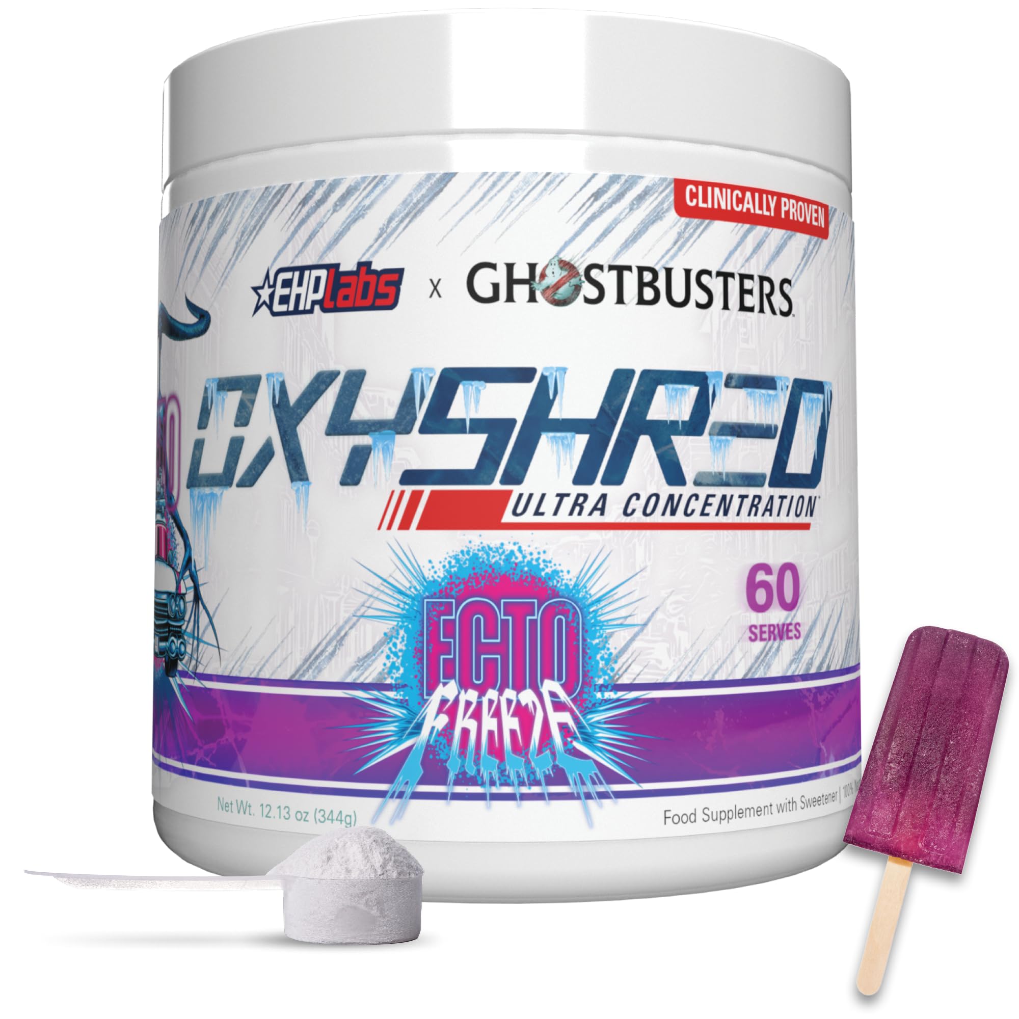 EHPlabs x Ghostbusters Frozen Empire: OxyShred Thermogenic Pre Workout Powder & Shredding Supplement. Clinically Proven, Acetyl L Carnitine, Energy Boost Drink - Ecto Freeze (Grape Lollipop), 60 Serve