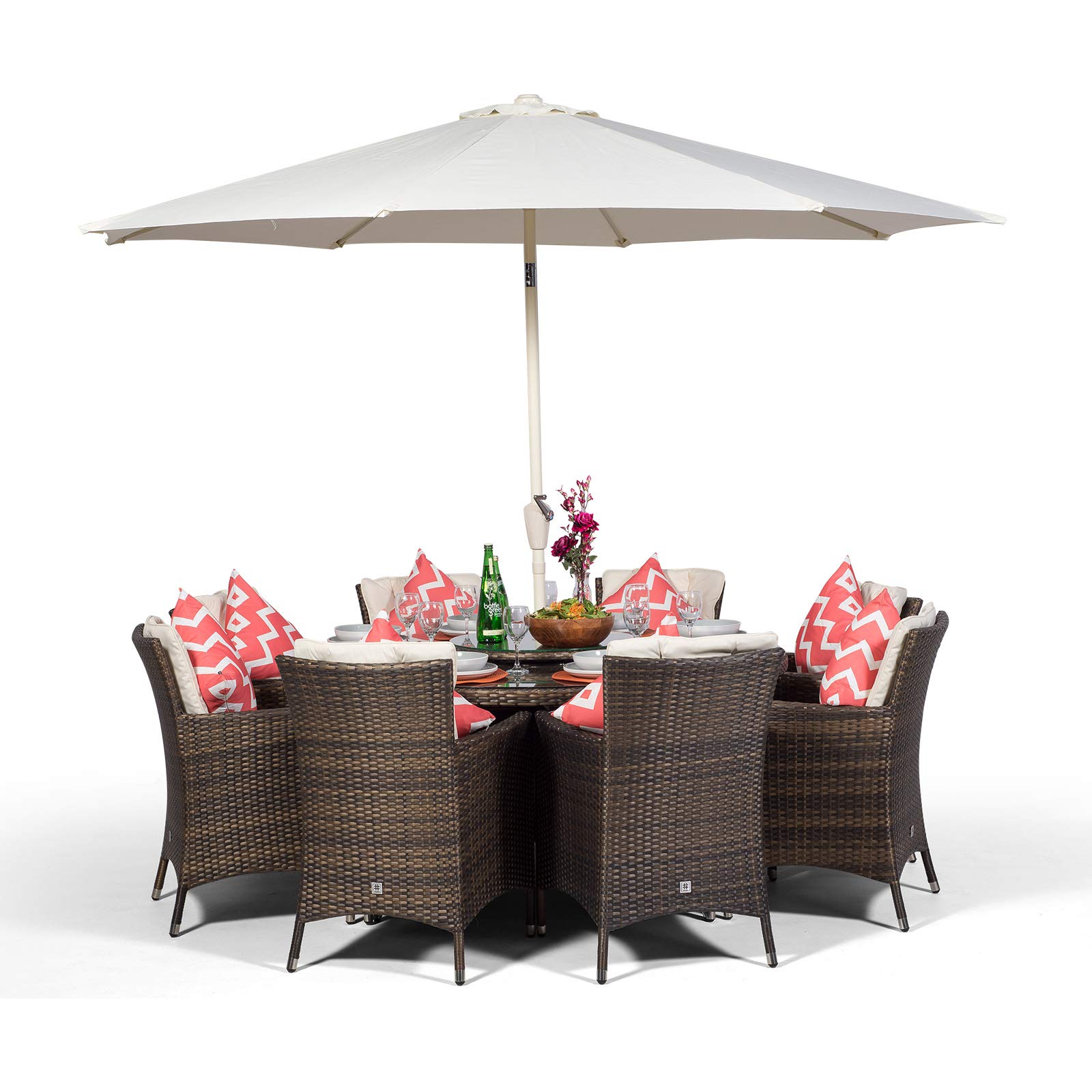 Savannah Rattan Dining Set | Round 8 Seater Brown Rattan Dining Set