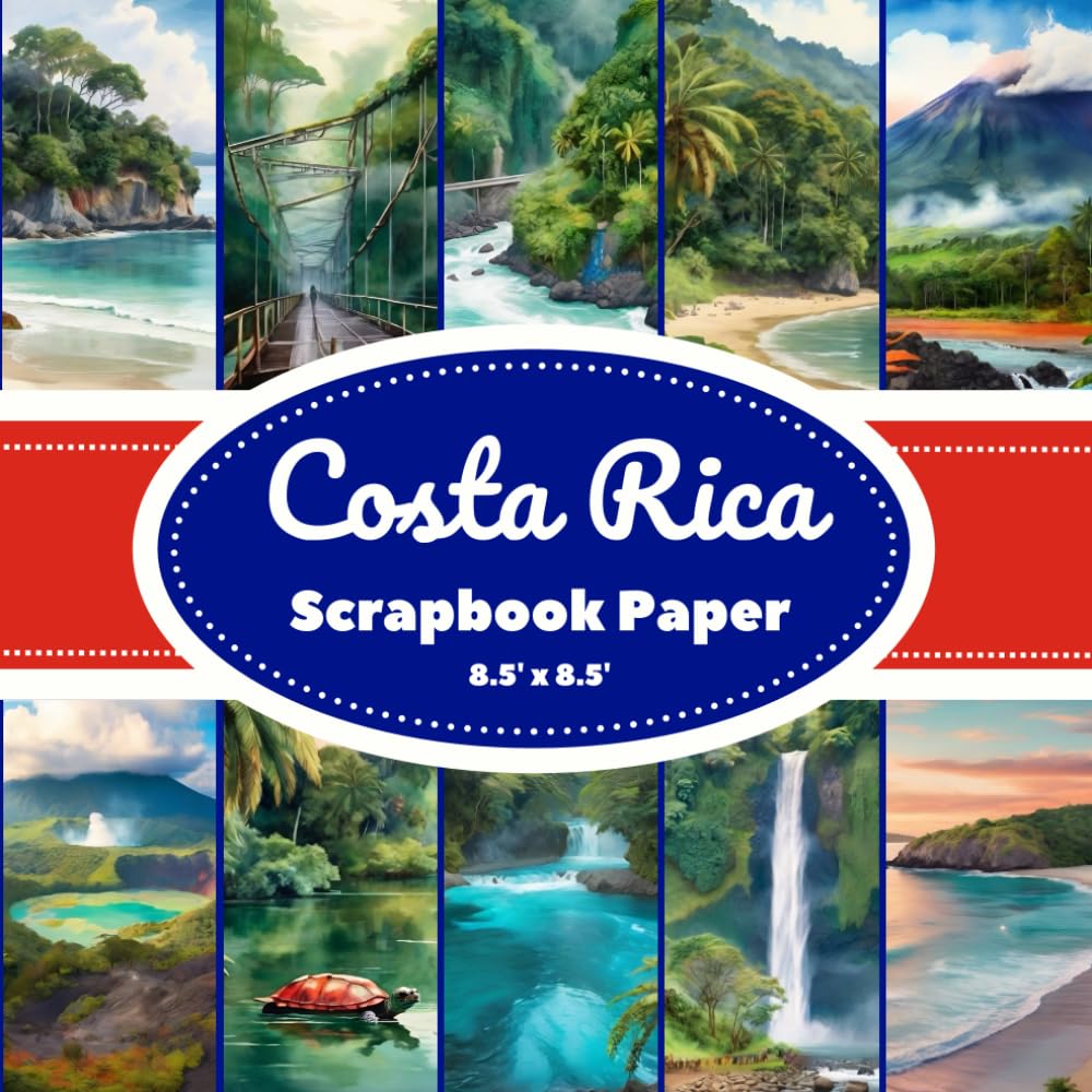 Costa Rica Scrapbook Paper: Scrapbooking Paper For Craft and DIY Projects, 10 Watercolor Costa Rica Landscapes, 20 double-sided pages 8.5" x 8.5" inches