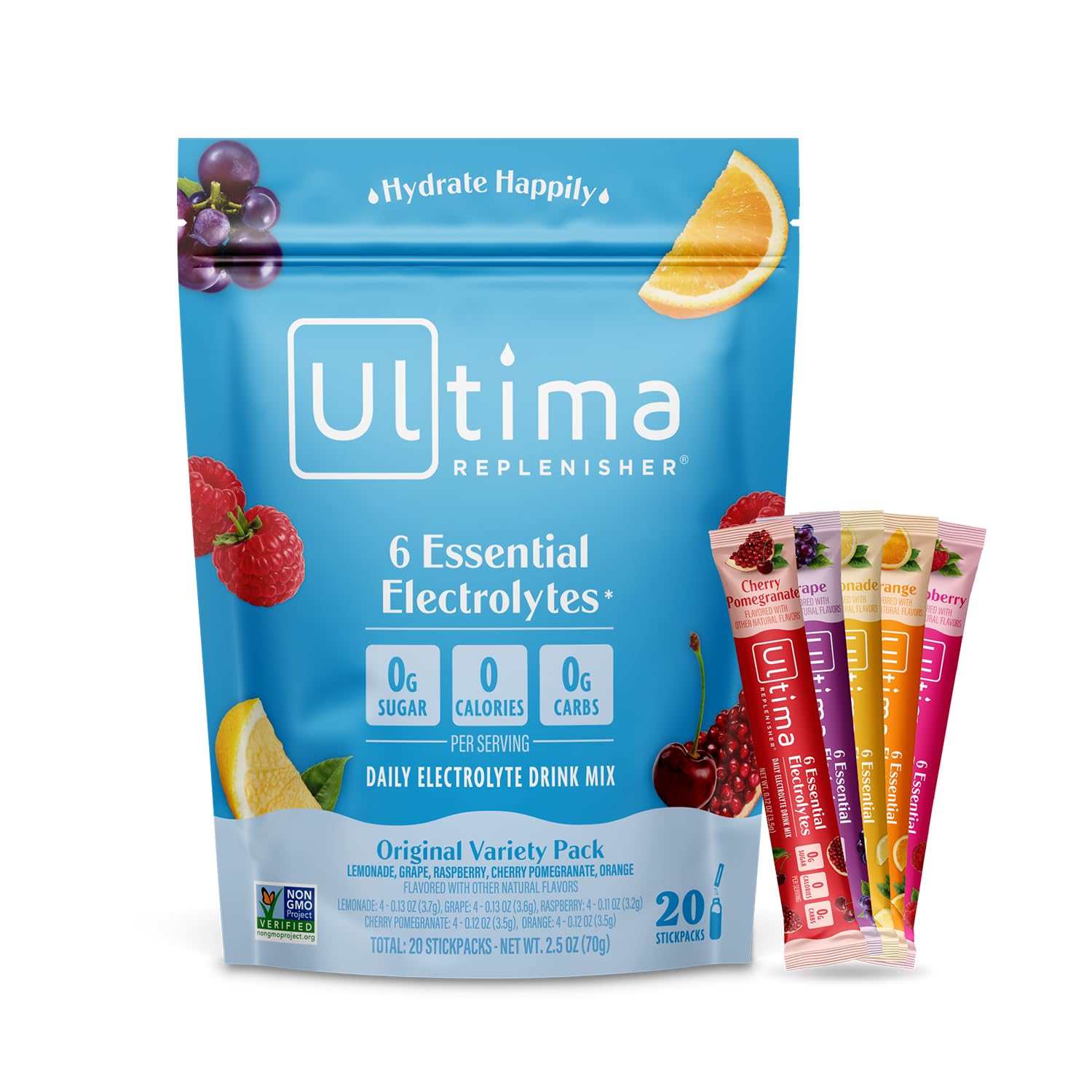 Ultima ReplenisherDaily Electrolyte Drink Mix – Original Variety, 20 Stickpacks – Hydration Packets with 6 Electrolytes & Minerals – Keto Friendly, Vegan, Non- GMO & Sugar-Free Electrolyte Powder