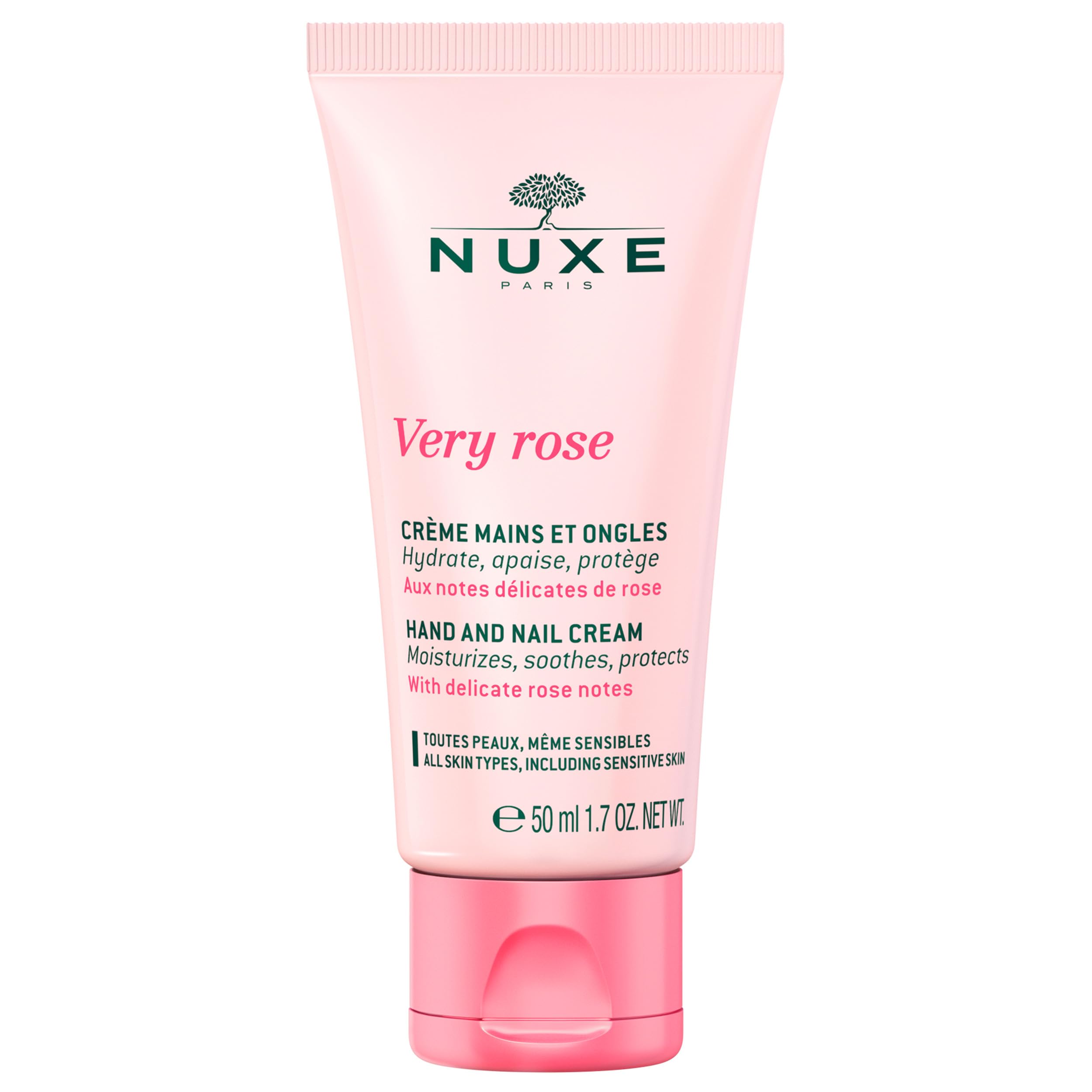 NUXE Very Rose Hand and Nail Cream, Hydrating & Soothing Hand Moisturizer with Rose Oil Extract, Aloe Vera and Glycerin, 1.7 Fl Oz