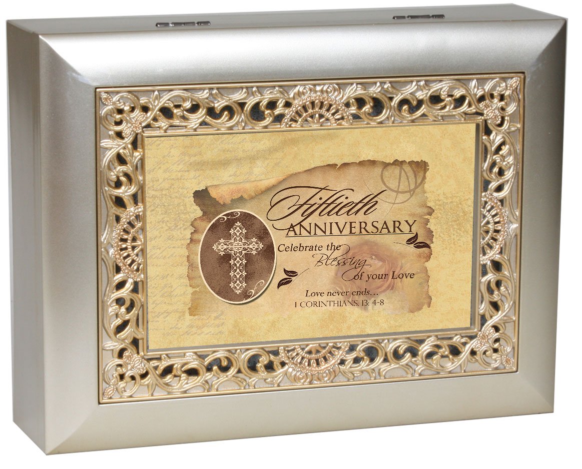 Music Box - 50th Anniversary Plays Amazing Grace with Ornate Champagne Silver Finish