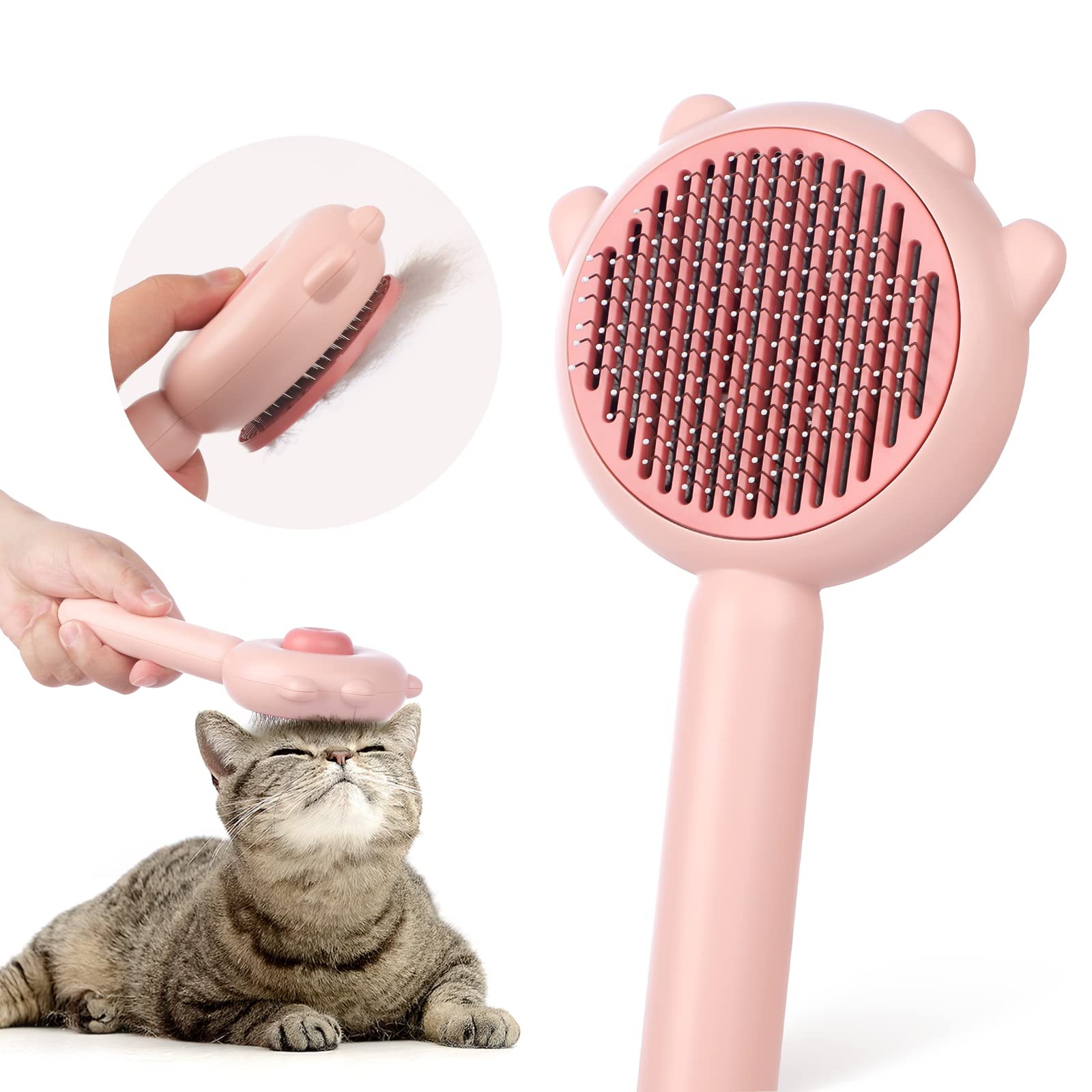 Cat Brush Dog Brush for Grooming, Baytion Self Cleaning Slicker Pet Brush for Short or Long Haired Cats Puppy Kitten Massage to Remove Loose Undercoat, Mats, Tangled Hair and Shed Fur