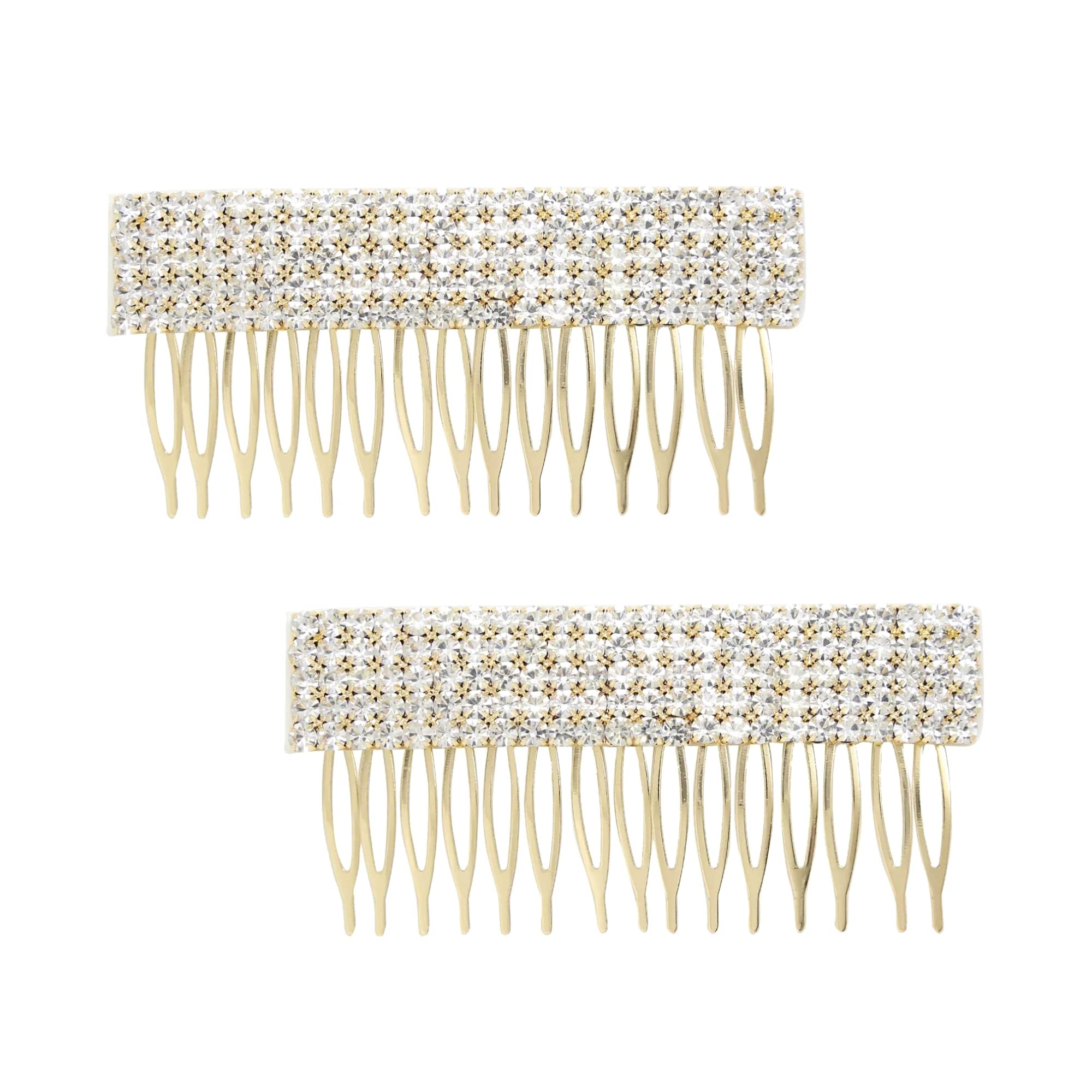 EttikaGold Tone Plated Hair Accessories for Women | Dynasty Hair Side Comb Set of 2 with Clear Crystals | Hair Accessory Set