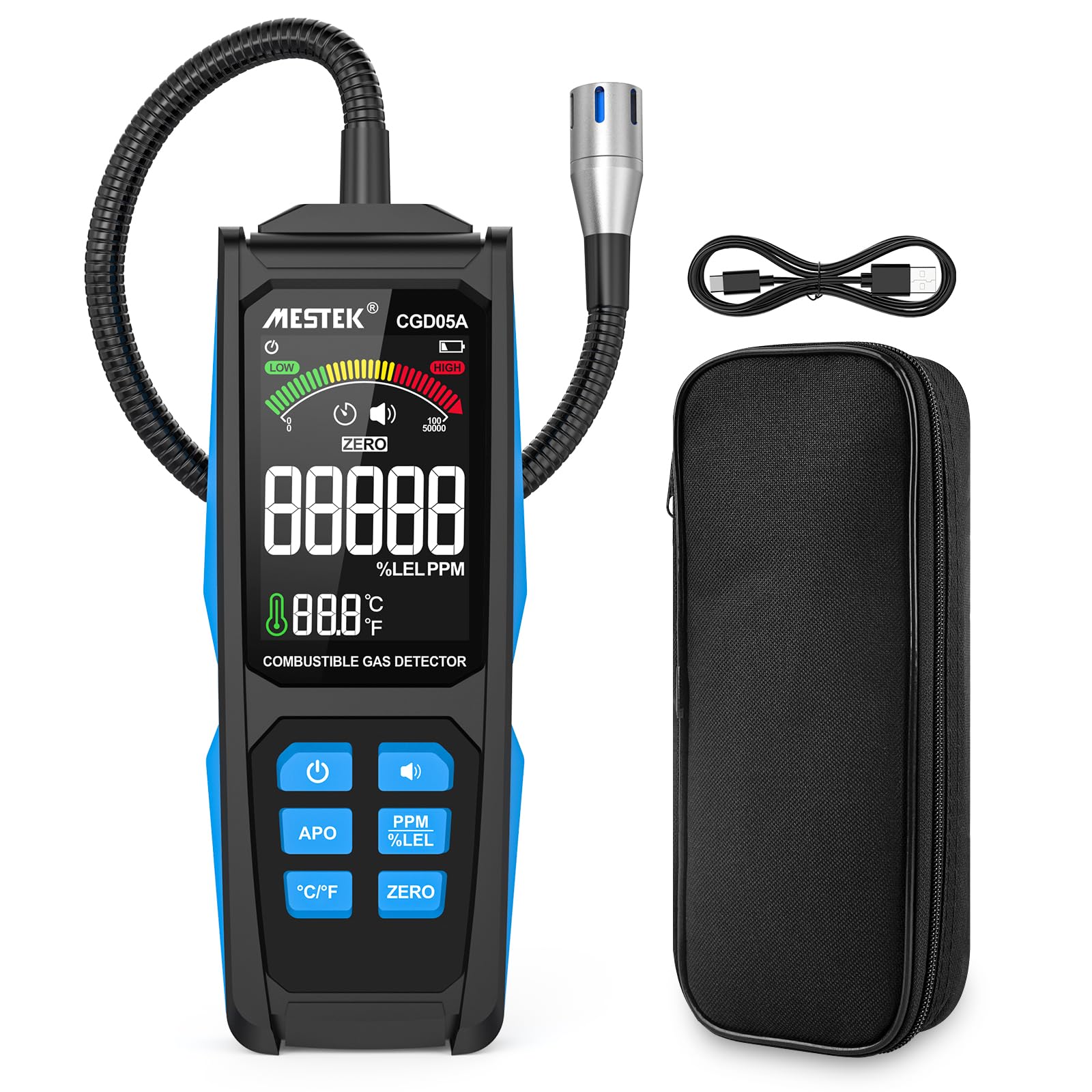 MESTEKNatural Gas Detector, Portable Gas Leak Detector Propane, Butane, Methane LPG LNG, with Sound and Visual Alarm, Digital LCD for Camping Car Home, Rechargeable