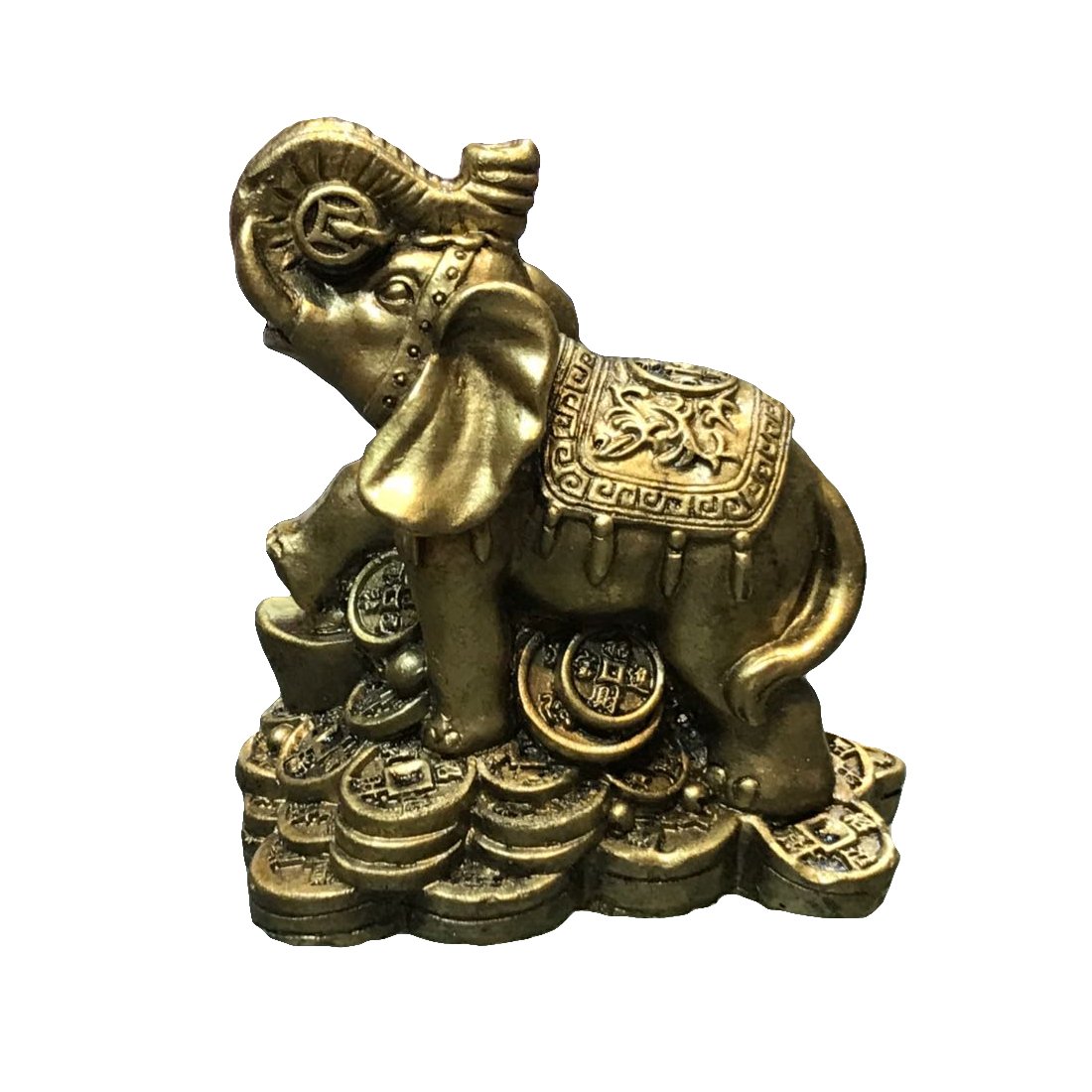 Ryme Polyresin Feng Shui Golden Trunk Up Elephant (3 x 2 inch, Golden)