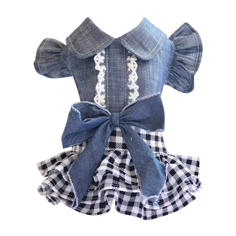 Handfly Small Dog Dress,puppy Denim Plaid Tutu Dress, Dog Princess Dress Summer,dog bow dress,Pet Princess Clothes Costume for Small Dog Cat Girl Tutu Skirt Dress