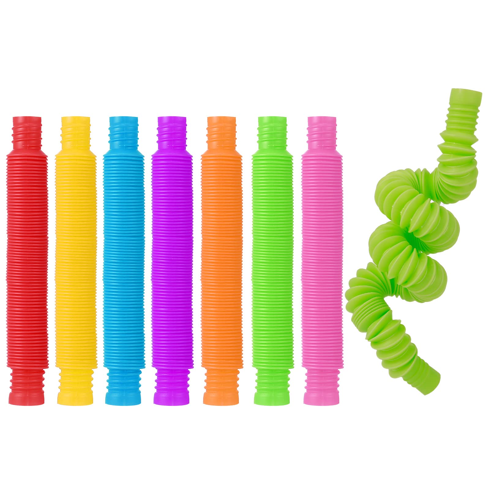 AKlamater 7 Pcs Mini Sensory Tube Mini Pop Tubes, Colorful Stretch Pipe Sensory Toys, Multi-Color Stretch Pipe Tube Fidget Toys for Stress Relief Party Favors( 2 CM)