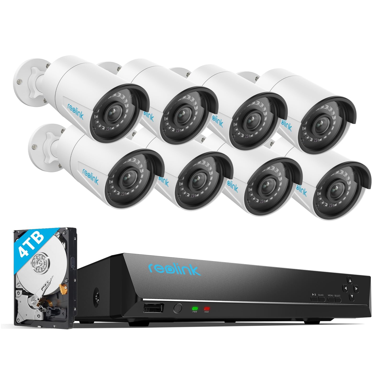 REOLINK 16CH 5MP Home Security Camera System, 8pcs Wired 5MP Outdoor PoE IP Cameras with Person/Vehicle/Pet Detection, 8MP 16CH NVR with 4TB HDD for 24-7 Recording, RLK16-410B8-5MP