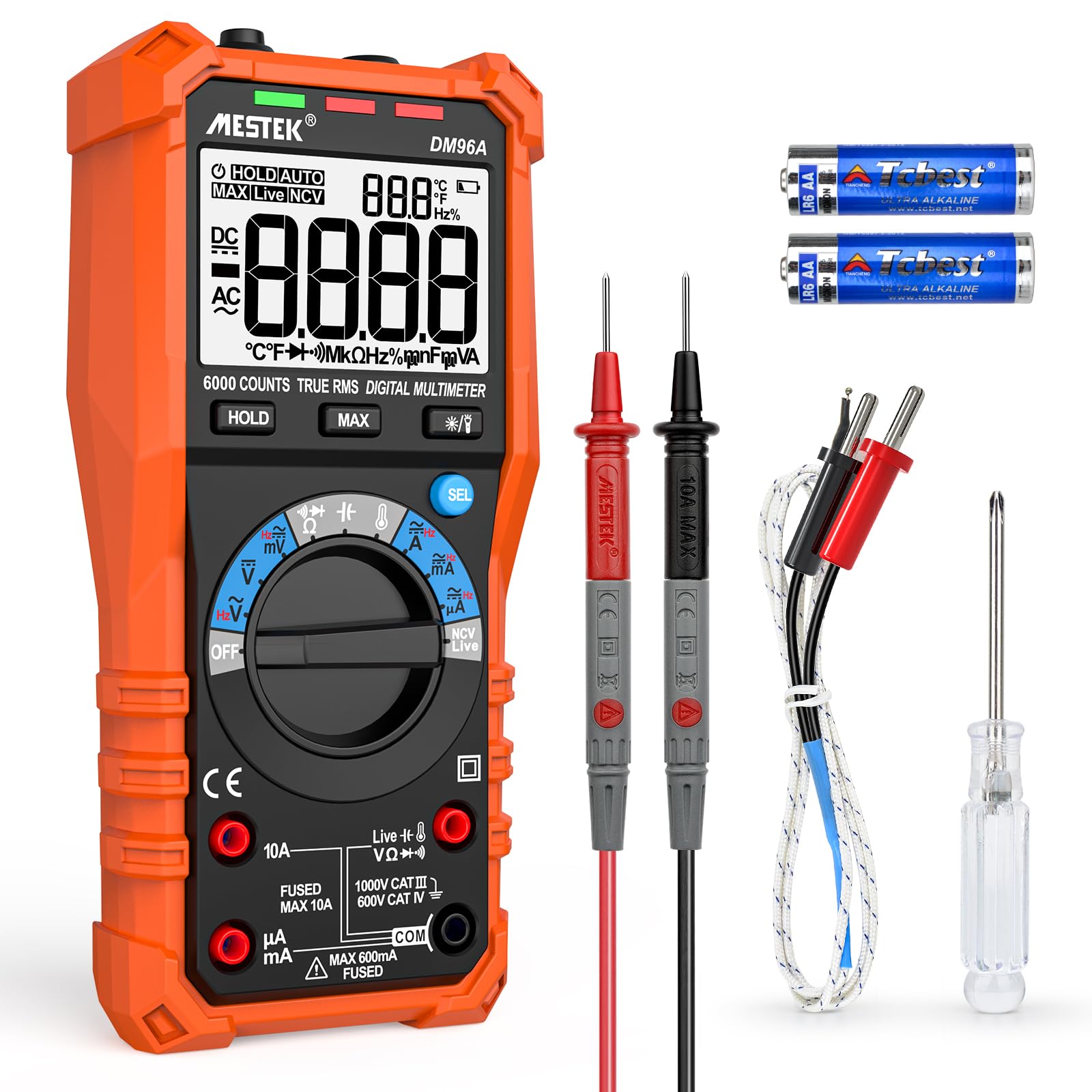 Digital Multimeter MESTEK Voltmeter Multi Tester AC DC Current Meter Auto Ranging Ture-RMS Measures Voltage Amp Ohm Diode Resistance Frequency Capacitance Continuity Temperature NCV with Backlight