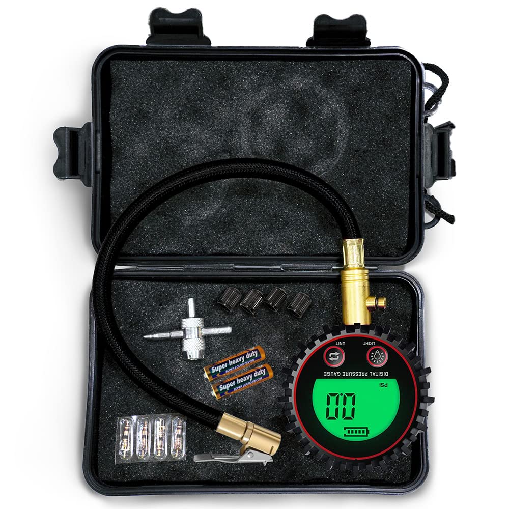 ROADPOWER Heavy Duty Digital Tire Deflator 200 PSI Air Down Offroad Kit with Precision Release Button - Bonus: Valve Caps, Valve Cores, Valve Repair Tool | Quickly Deflate 4x4 Off Road Tires