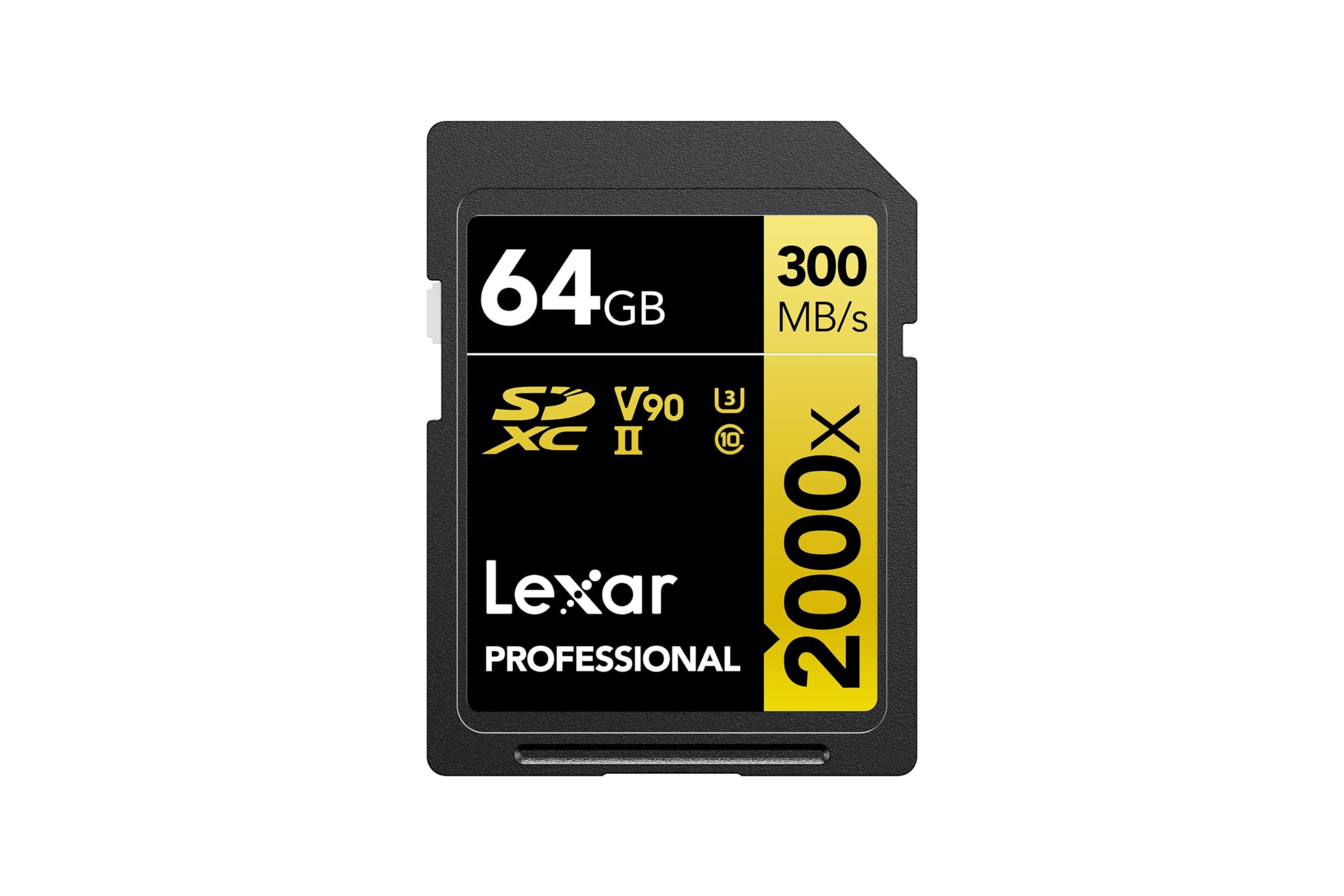 LexarProfessional 2000x SD Card 64GB, SDXC UHS-II Memory Card, Up to 300MB/s Read, 260MB/s Write, Class 10, U3, V90 SDXC Card for DSLR, Full-HD Cinema-Quality 8K Video Cameras (LSD2000064G-BNNAG)