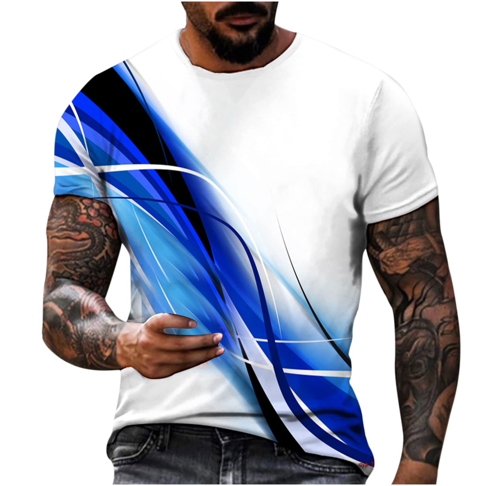 Shirts for Men 2024 Trendy Loose Short Sleeve Round Neck 3D Digital Print T-Shirts Summer Casual Athletic Tee Tops