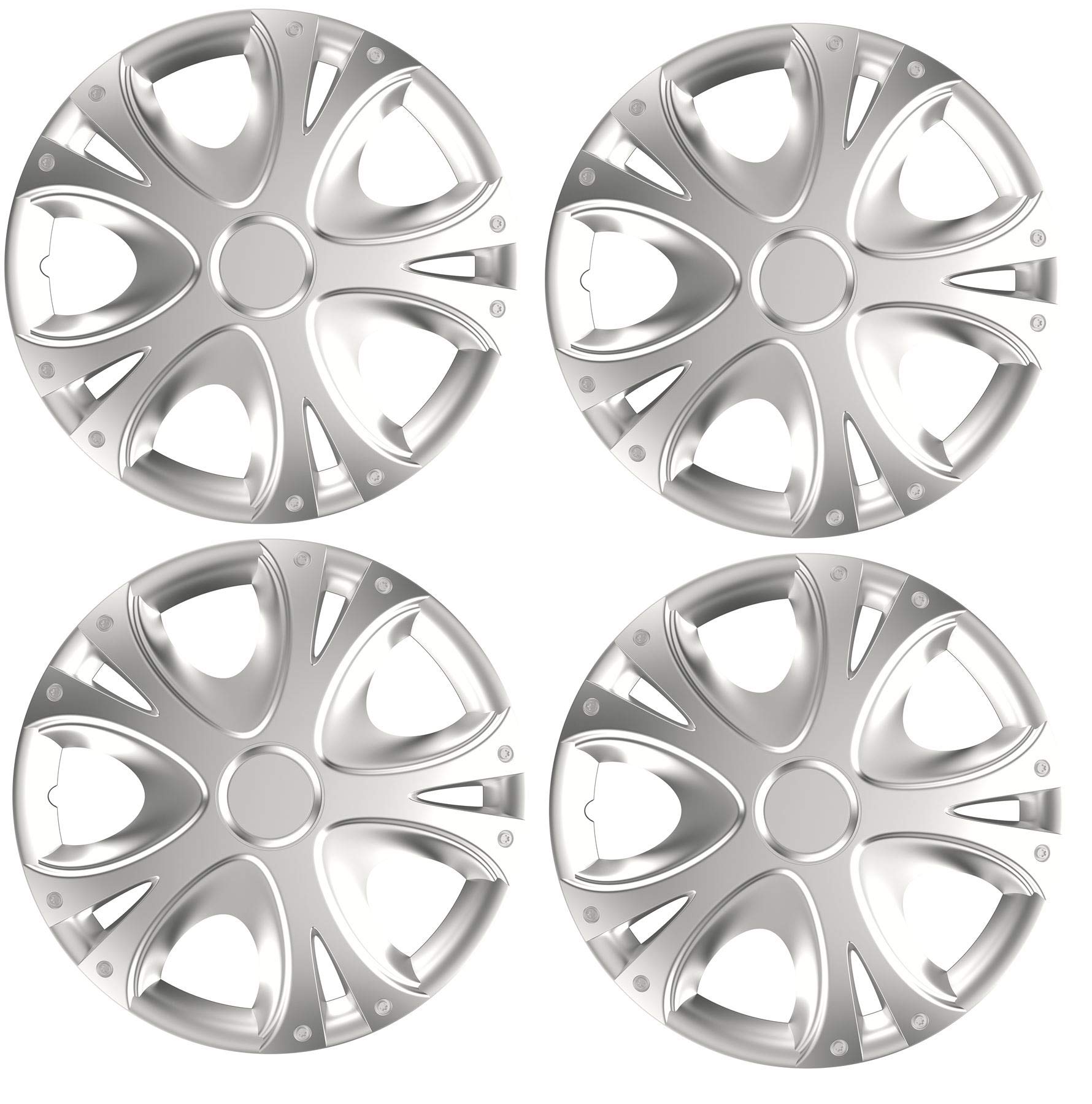 UKB4C 15" 4 x Alloy Look Silver DYNAMO Multi-Spoke Wheel Trims Hub Caps Covers Protectors