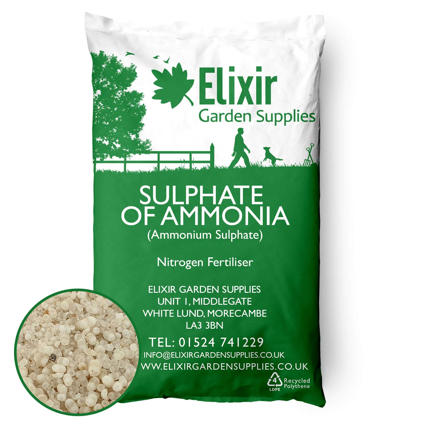 Elixir Gardens Ammonium Sulphate Fertiliser | NPK 21-0-0 | Available in qty from 1kg to 25kg | 10kg Supplied In a Bag | Treats 500sqm