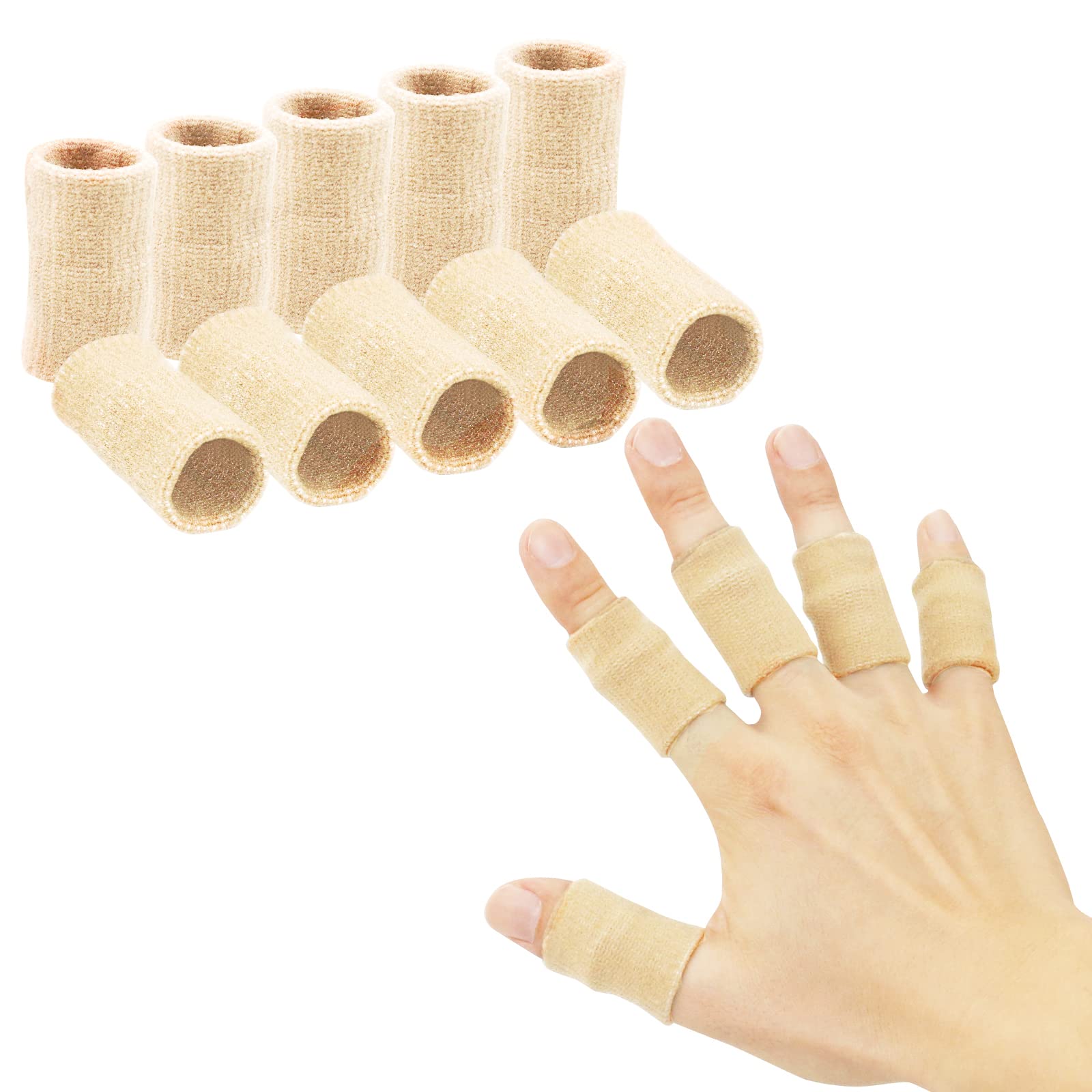 ECVVFinger Sleeves, Thumb Splint Brace For Finger Support, Breathable Elastic Finger tape, Compression pression Protector For Reliving Pain, Triggger Finger, Compression Aid For Sports, 10PCS (Beige)