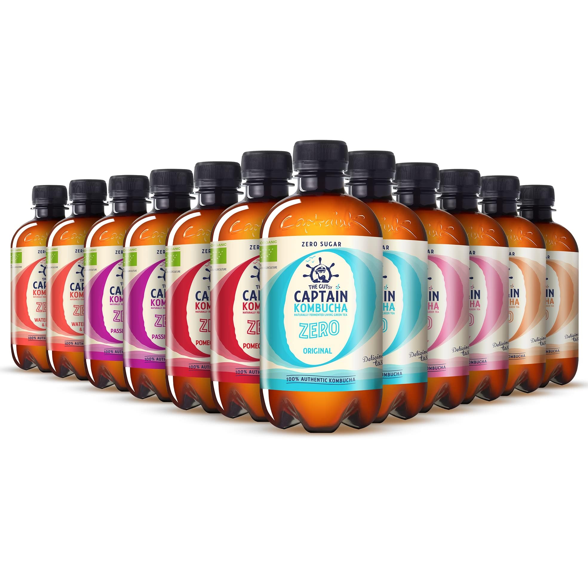 Gutsy Captain Kombucha ZERO - 12 x 400ml MixBox - ZERO sugar, ZERO calories - Kombucha Tea, Certified Organic, Raw and Vegan (12pack ZERO)